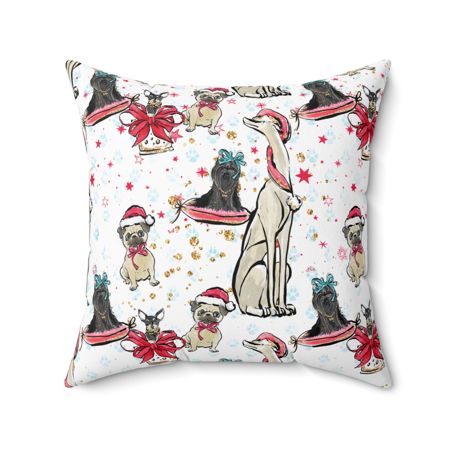 Spun Polyester Square Pillow, Doggie Christmas Cushion