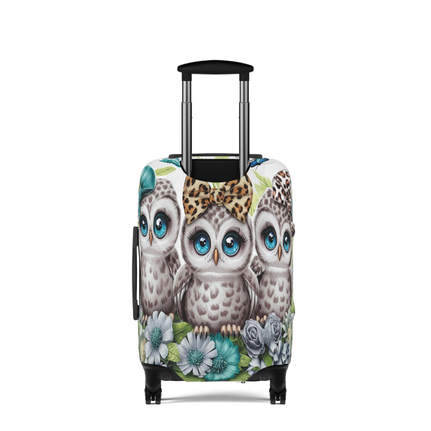 Luggage Cover, Blue Floral Owls, awd-1469