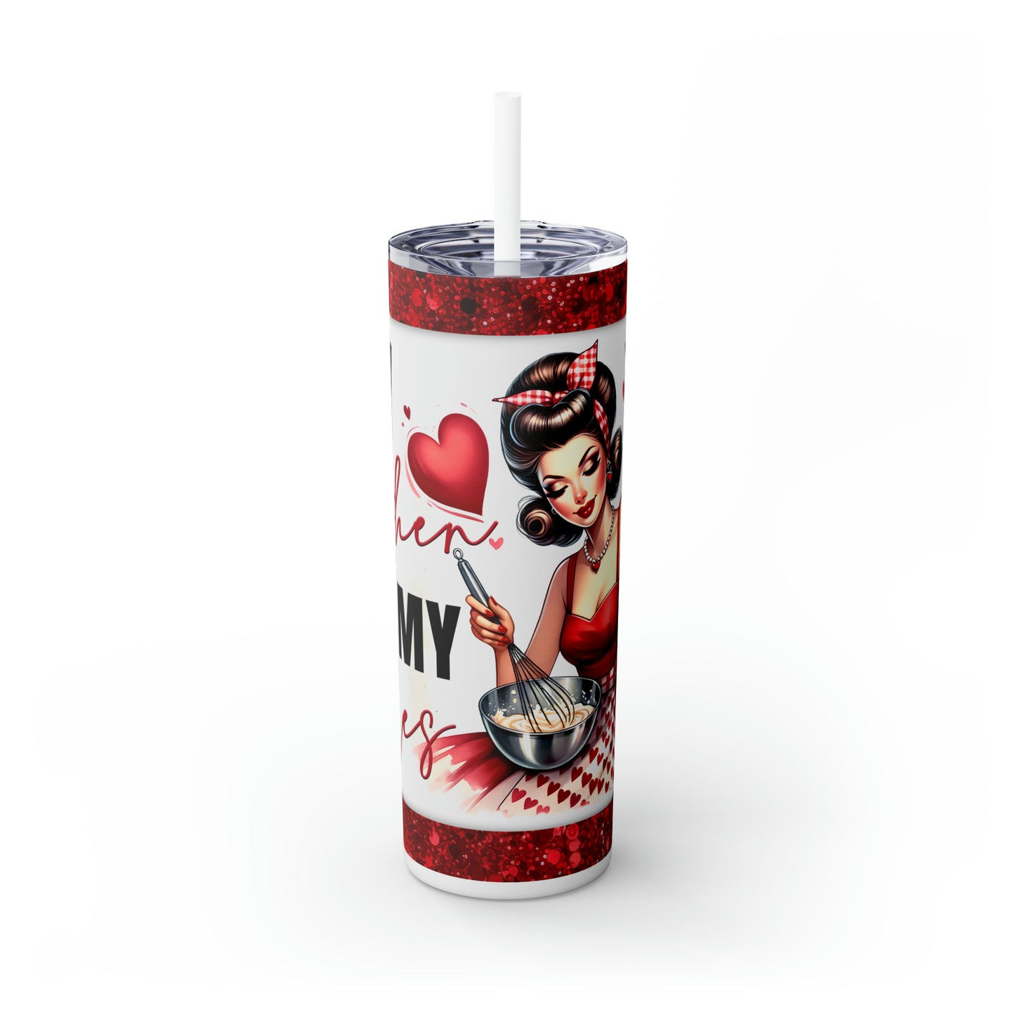 Skinny Tumbler with Straw, 20oz, Retro, Quote, My Kitchen My Rules