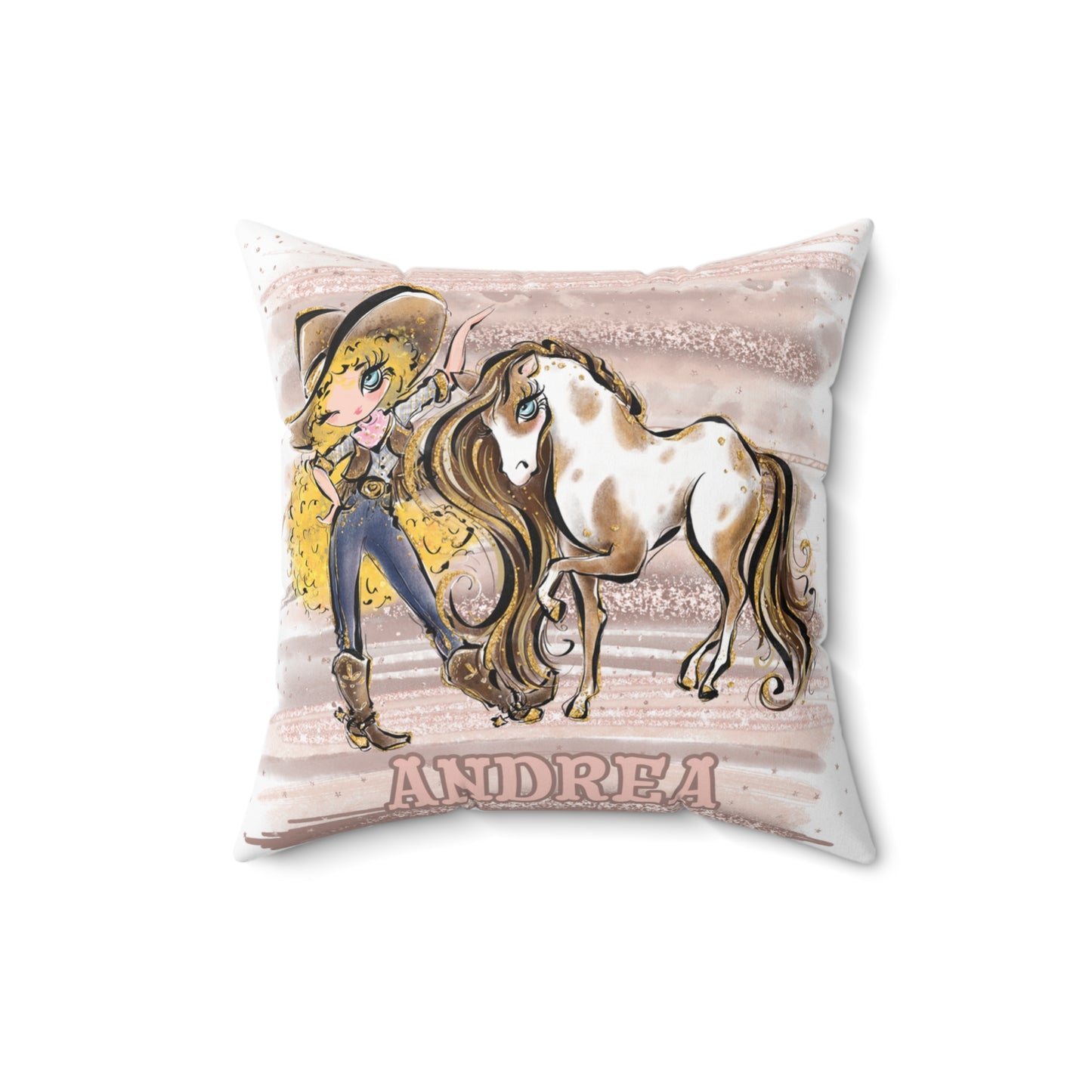 Personalised Cowgirl and Horse Cushion,  Blonde Curly Hair, Blue Eyes, Polyester Square Cushion, Christmas cushion