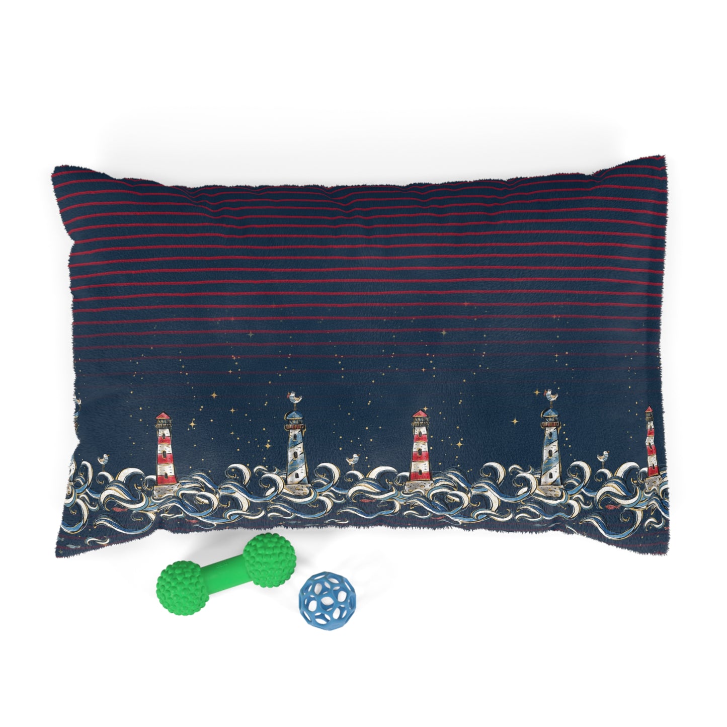 Luxury Pet Bed, feather soft fleece, Navy Lighthouse