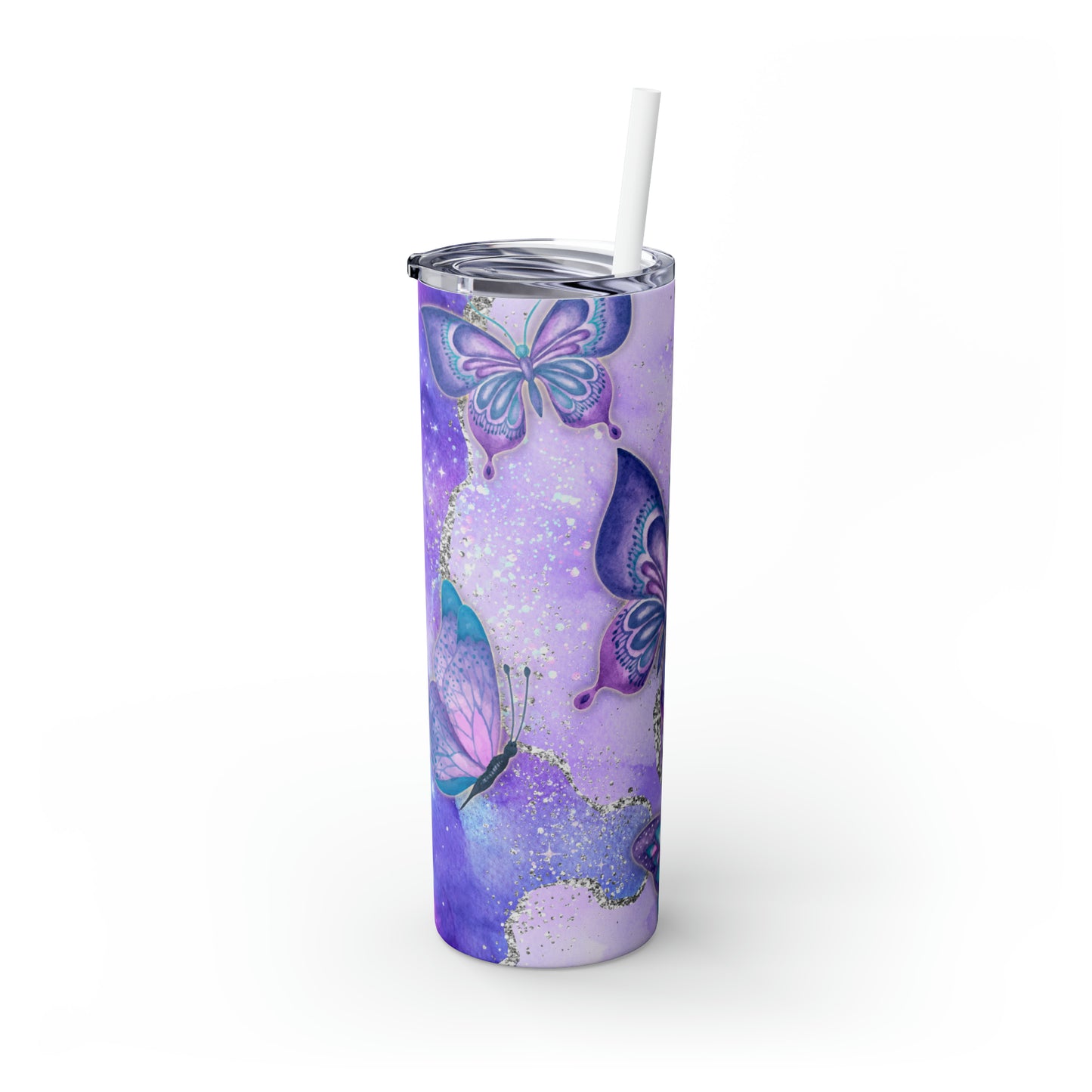 Skinny Tumbler with Straw, 20oz, Butterfly