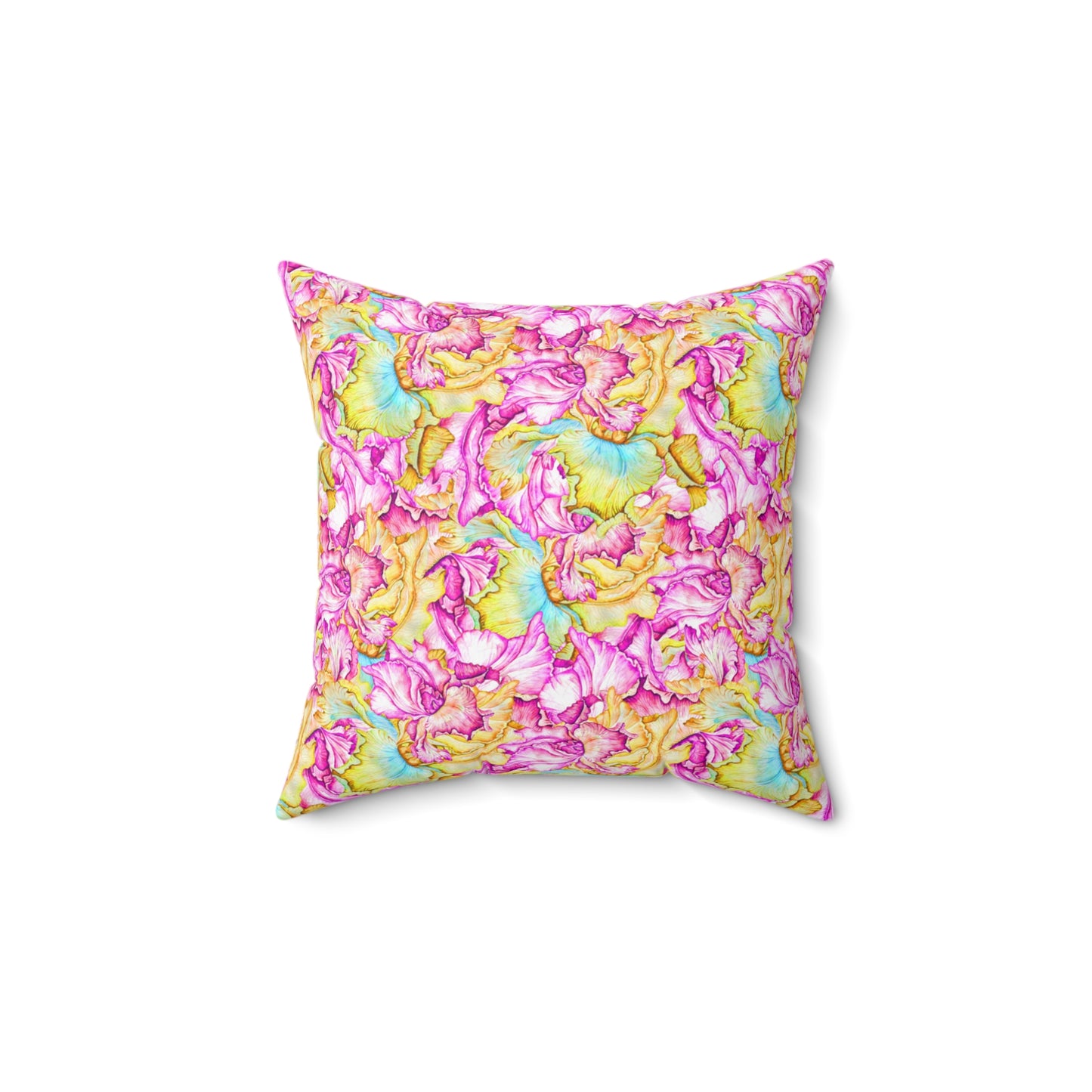 Spun Polyester Square Pillow, Iris Flower Cushion