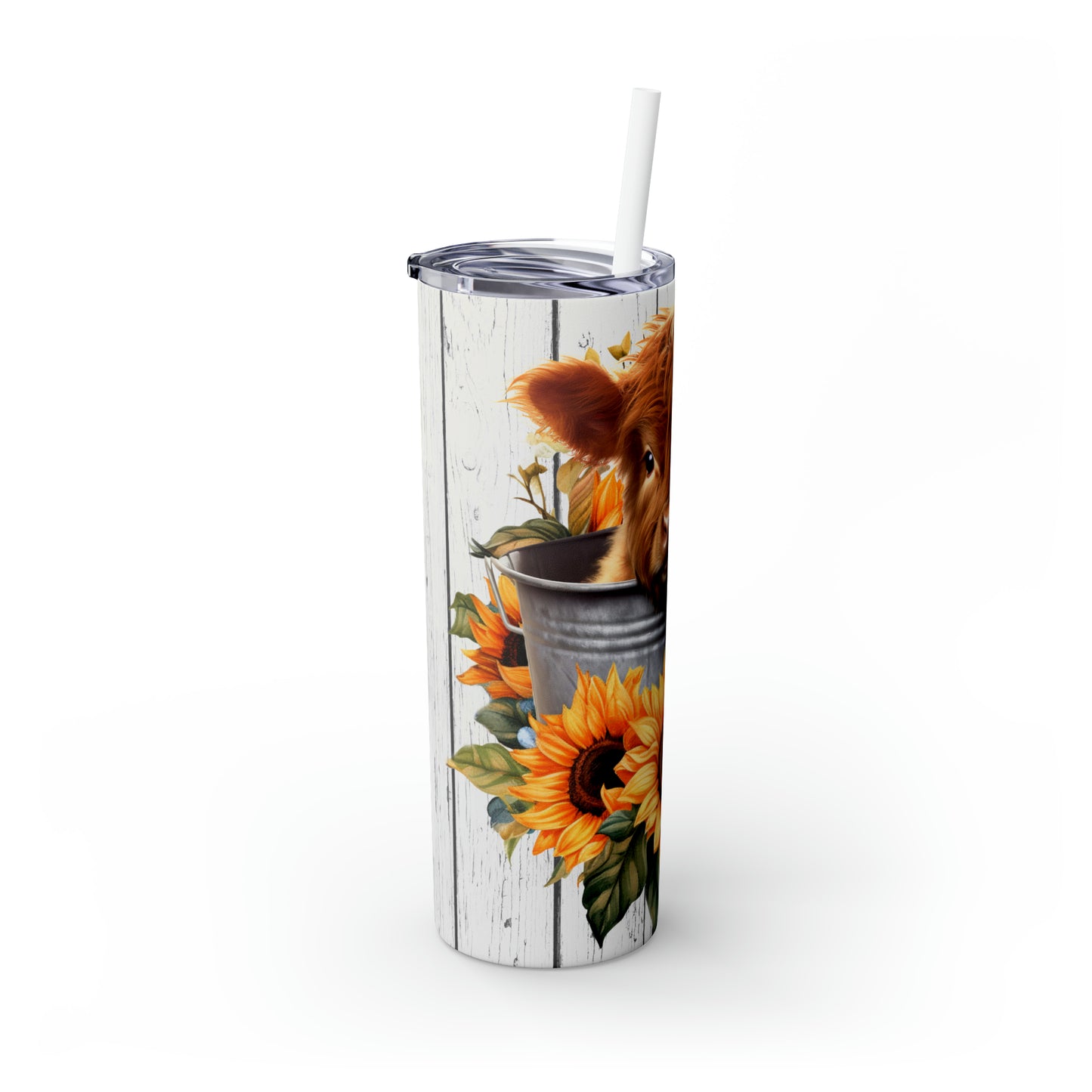 Skinny Tumbler with Straw, 20oz Highlander Cow