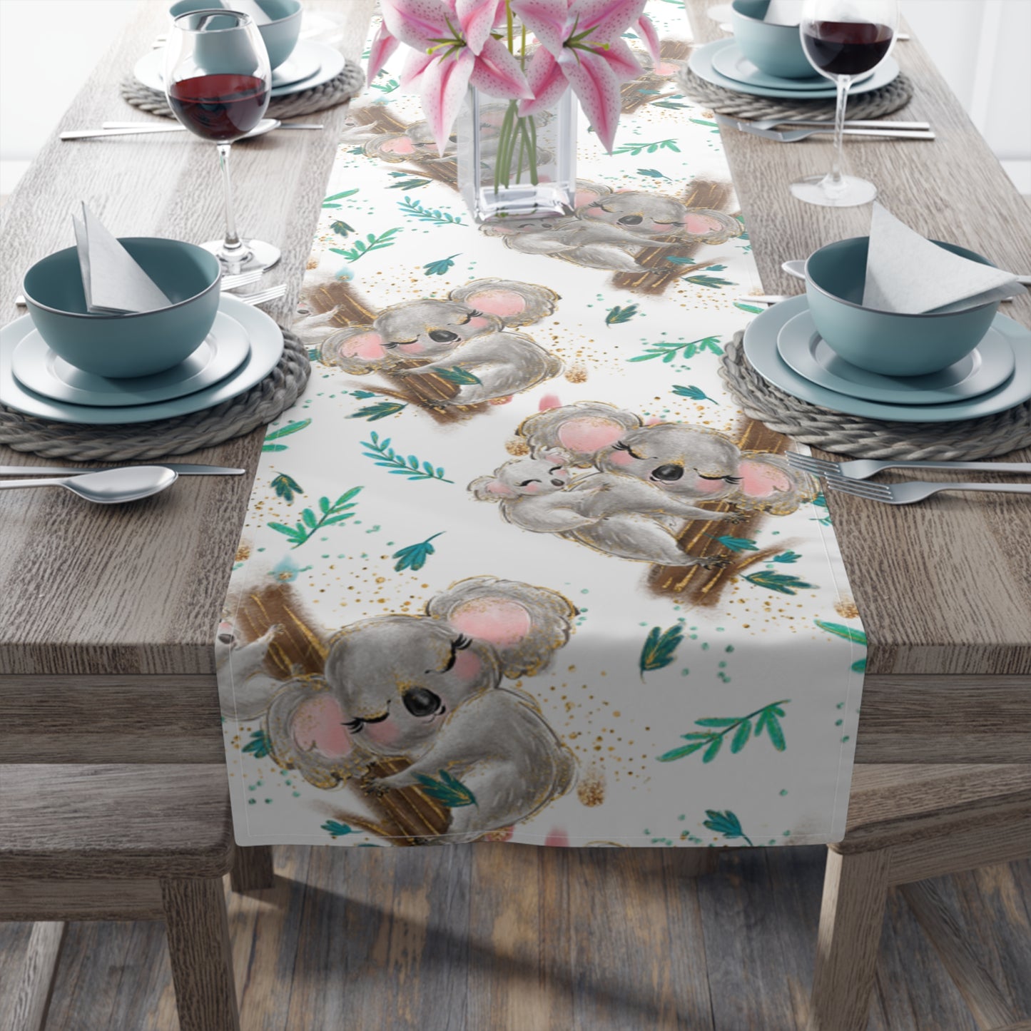 Australian Koala Table Runner, Cotton Twill and Poly Available