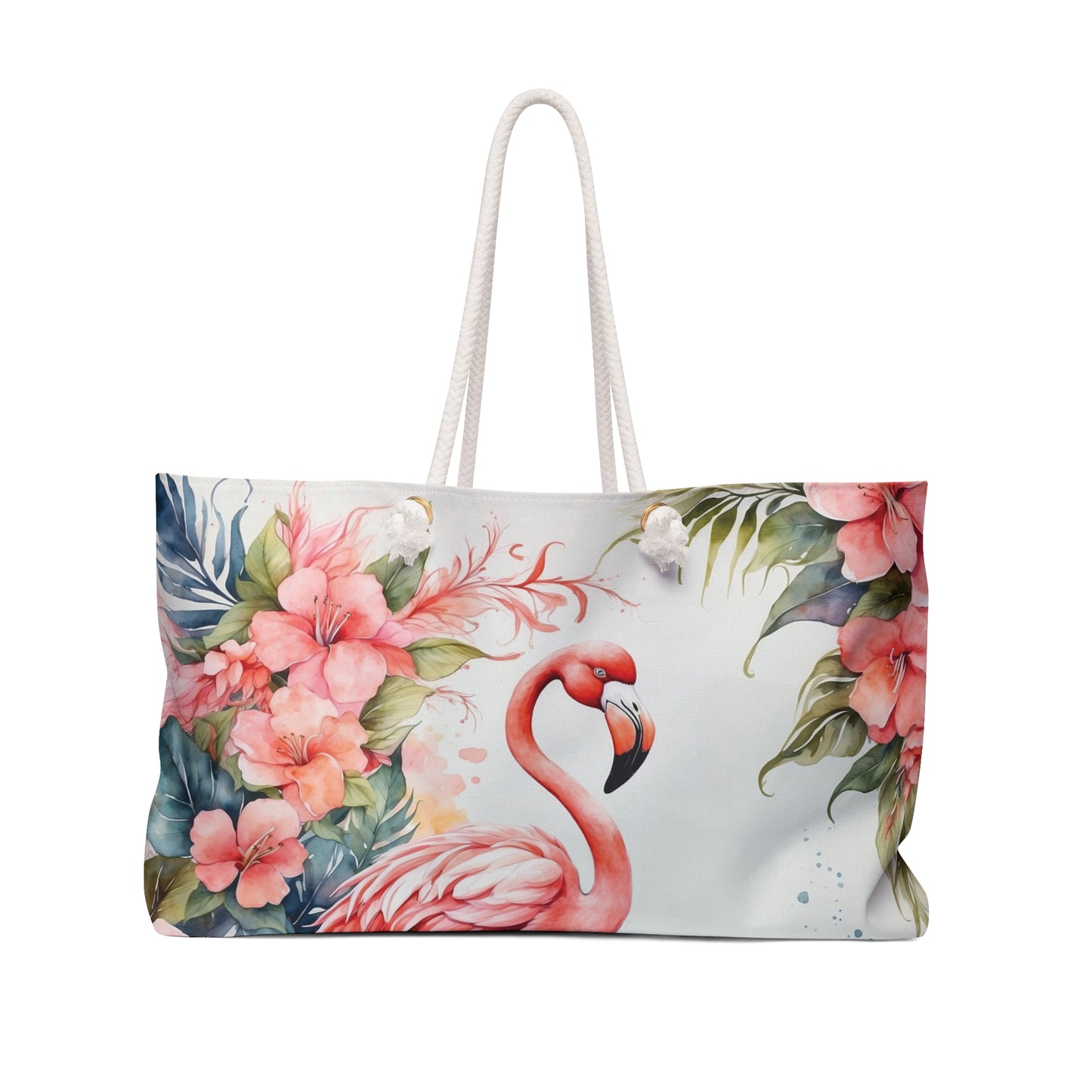 Personalised/Non-Personalised Weekender Bag, Flamingo, Large Weekender Bag, Beach Bag, Book Bag