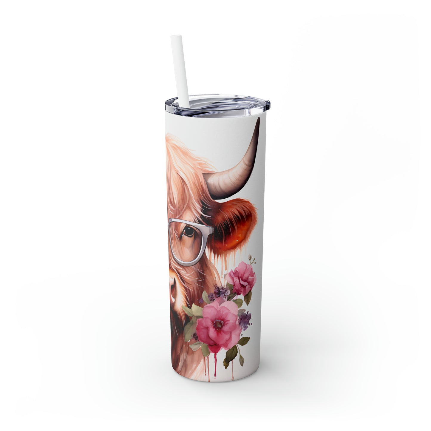 Skinny Tumbler with Straw, 20oz Highlander Cow