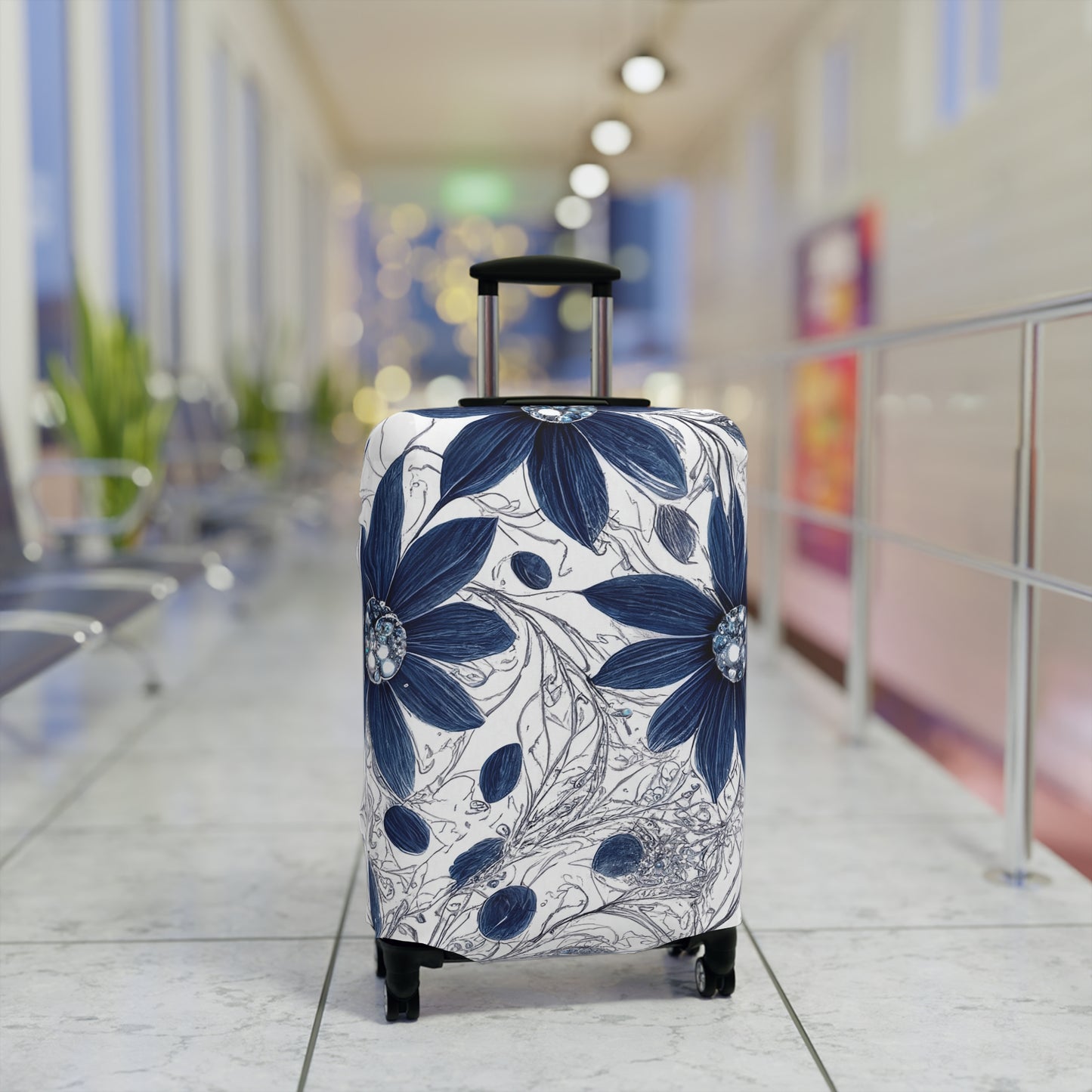 Luggage Cover, Blue Floral-3