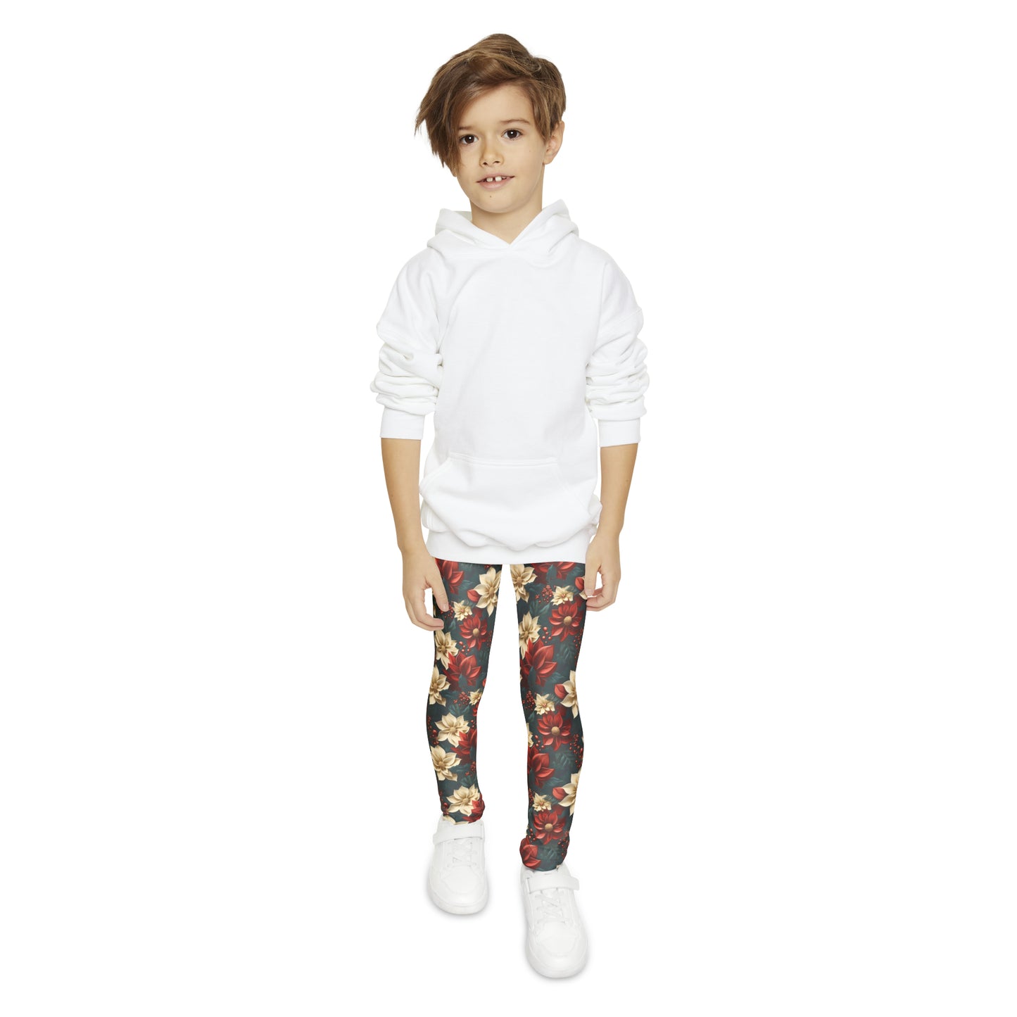 Youth Full-Length Leggings (AOP) Poinsettia