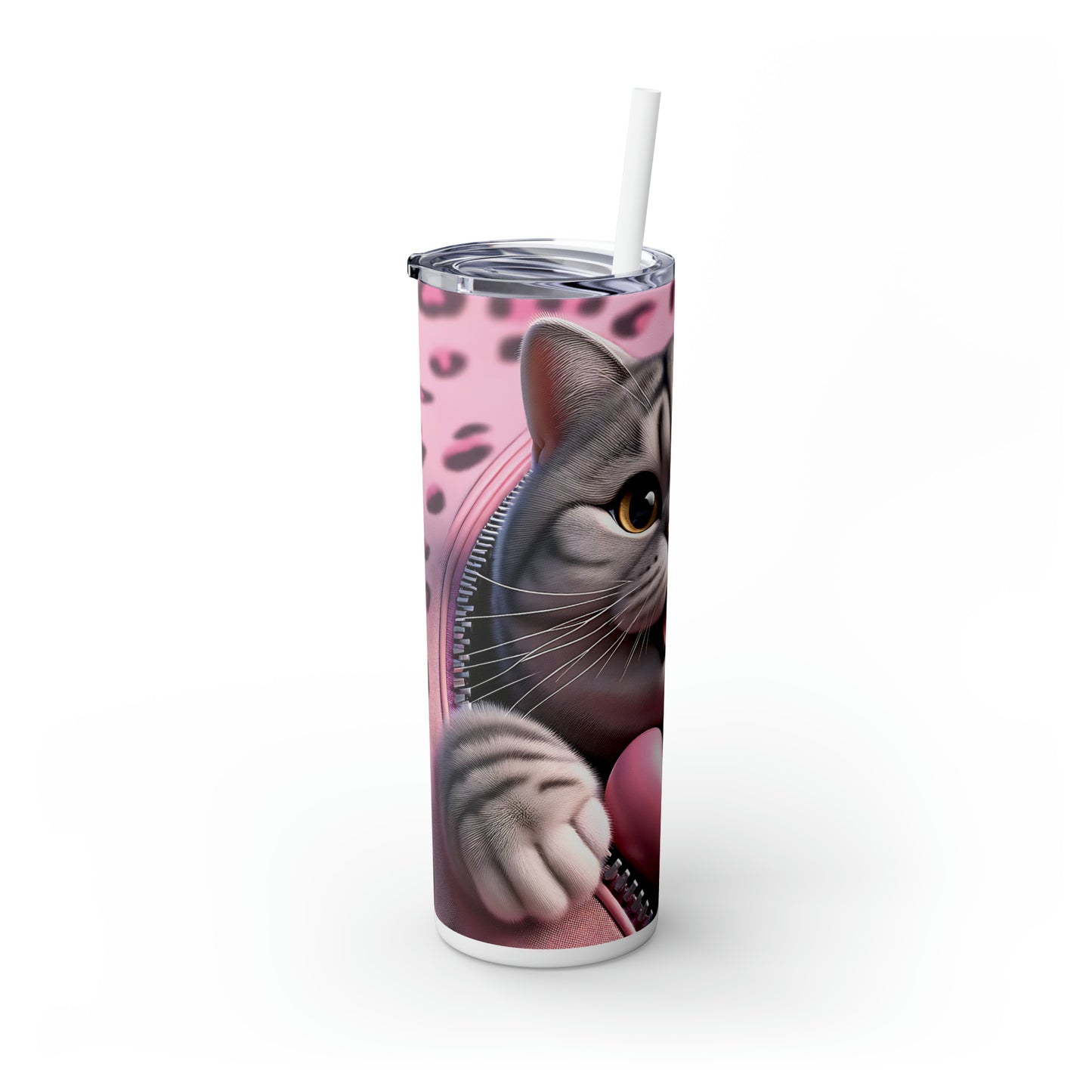 Skinny Tumbler with Straw, 20oz, Cat, Valentines Day, awd-740