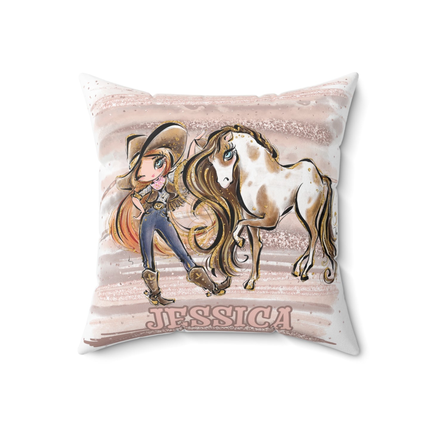 Personalised Cowgirl and Horse Cushion,  Red Hair, Blue Eyes, Polyester Square Cushion, Christmas cushion