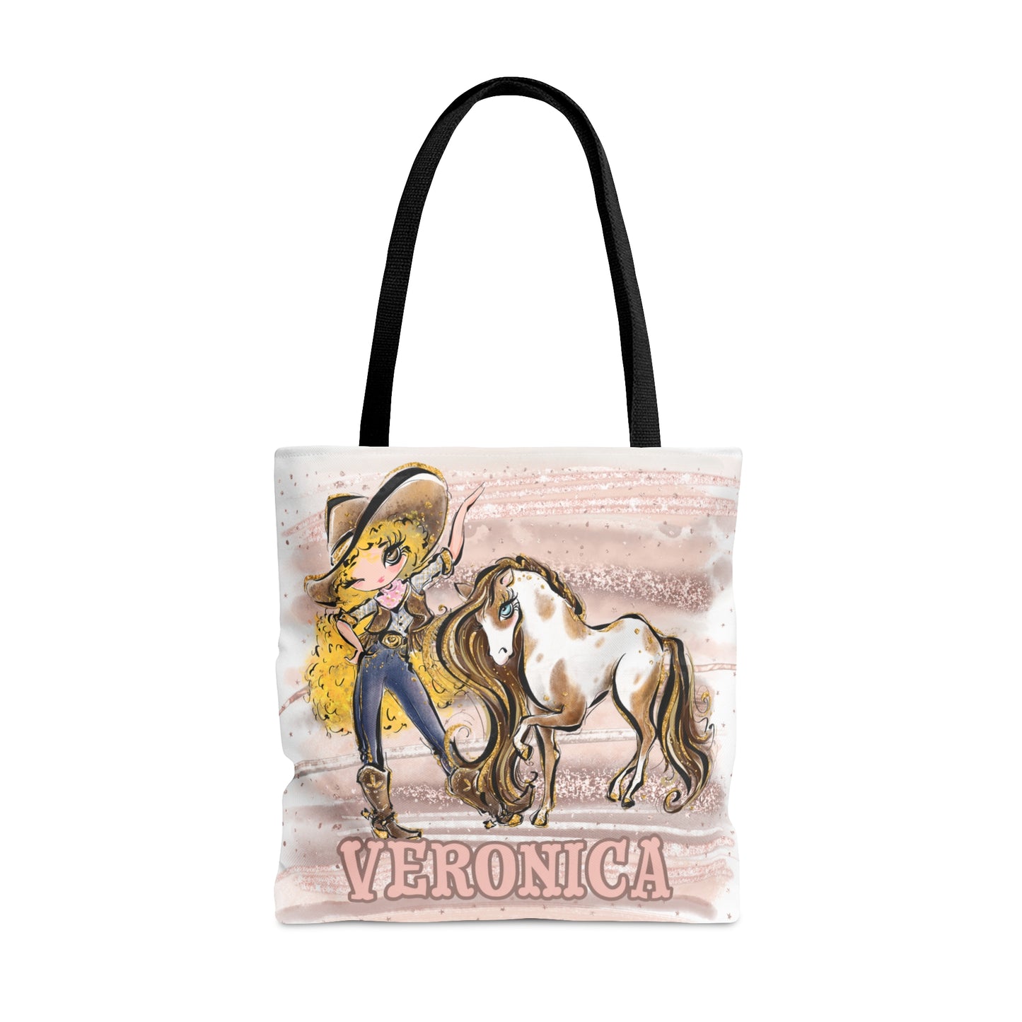 Personalised Tote Bag, Cowgirl & Horse, Blonde Curly Hair, Brown Eyes, Tote bag