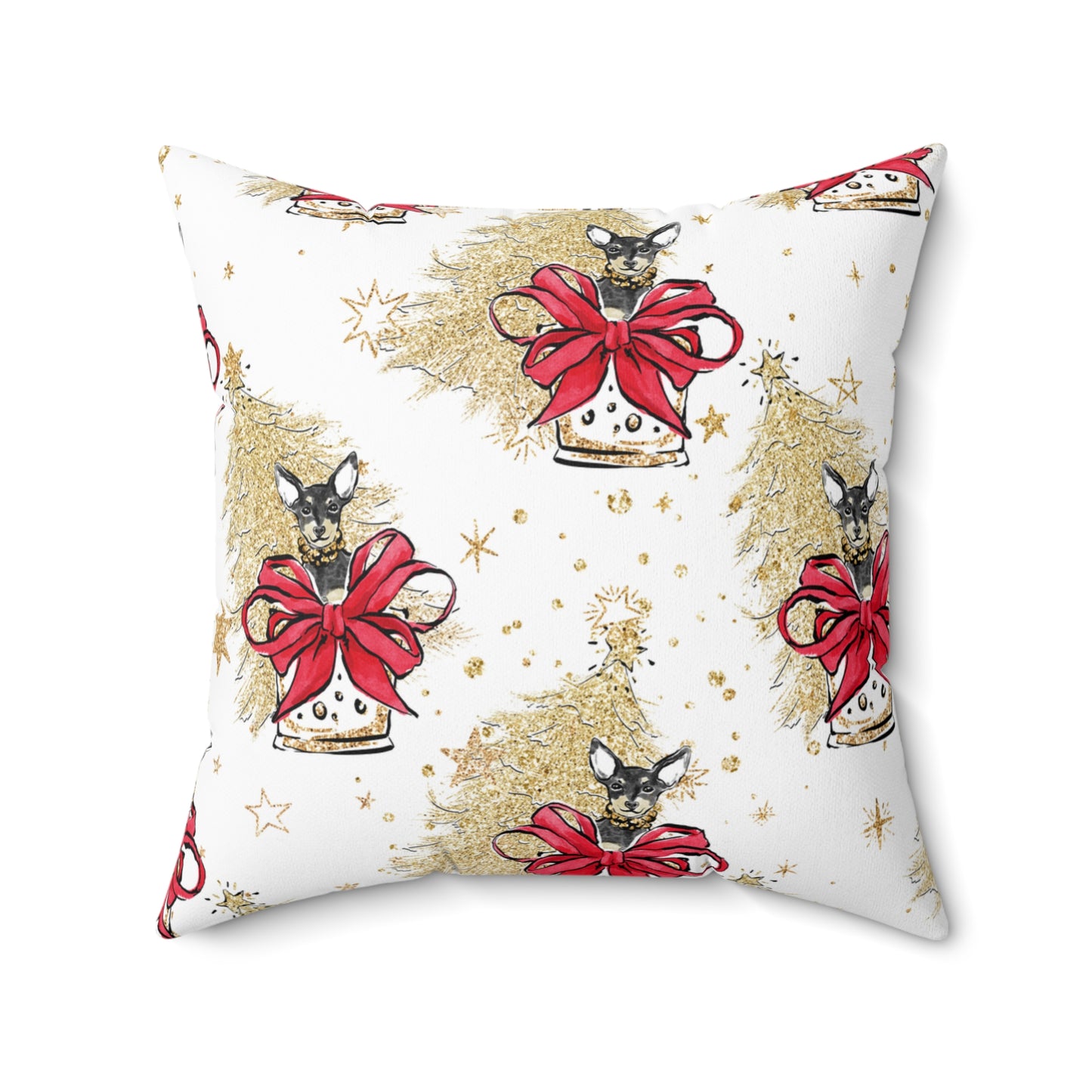 Spun Polyester Square Pillow, Doggie Gold Christmas Cushion