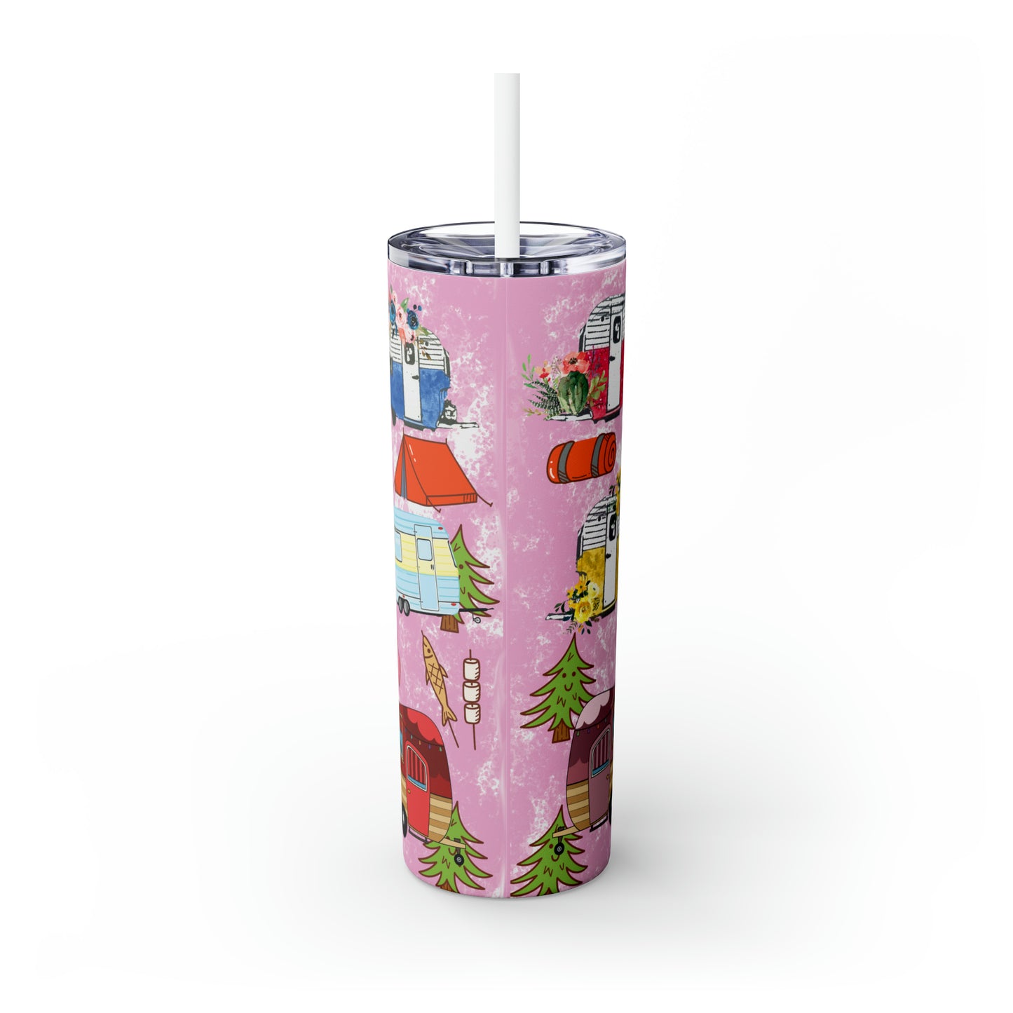 Skinny Tumbler with Straw, 20oz, Just A Girl who Loves Camping