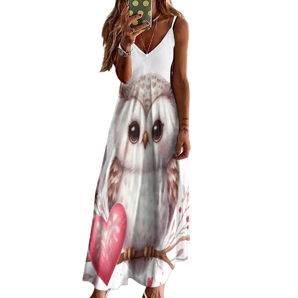 Owl Spaghetti Strap Ankle-Length Dress Long dress