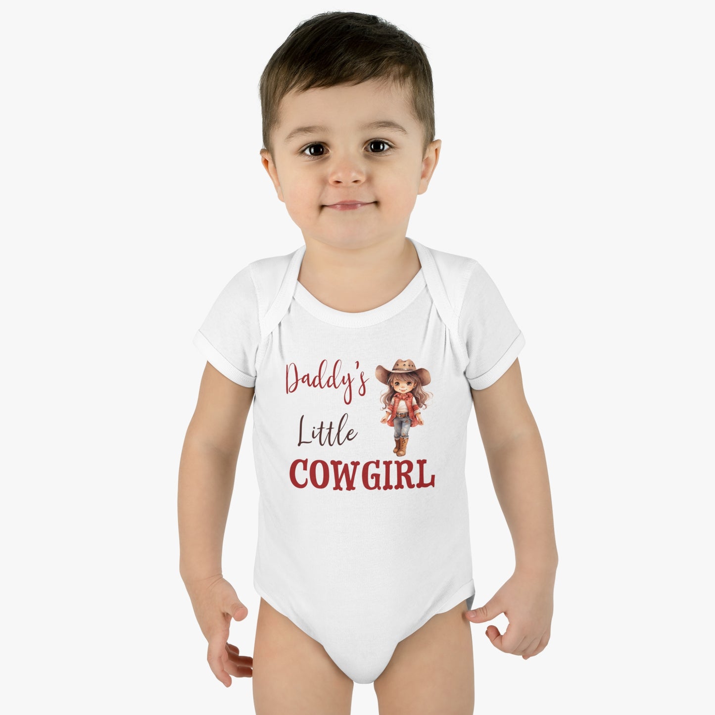 Infant Baby Rib Bodysuit, Daddy's Little Cowgirl baby Bodysuit