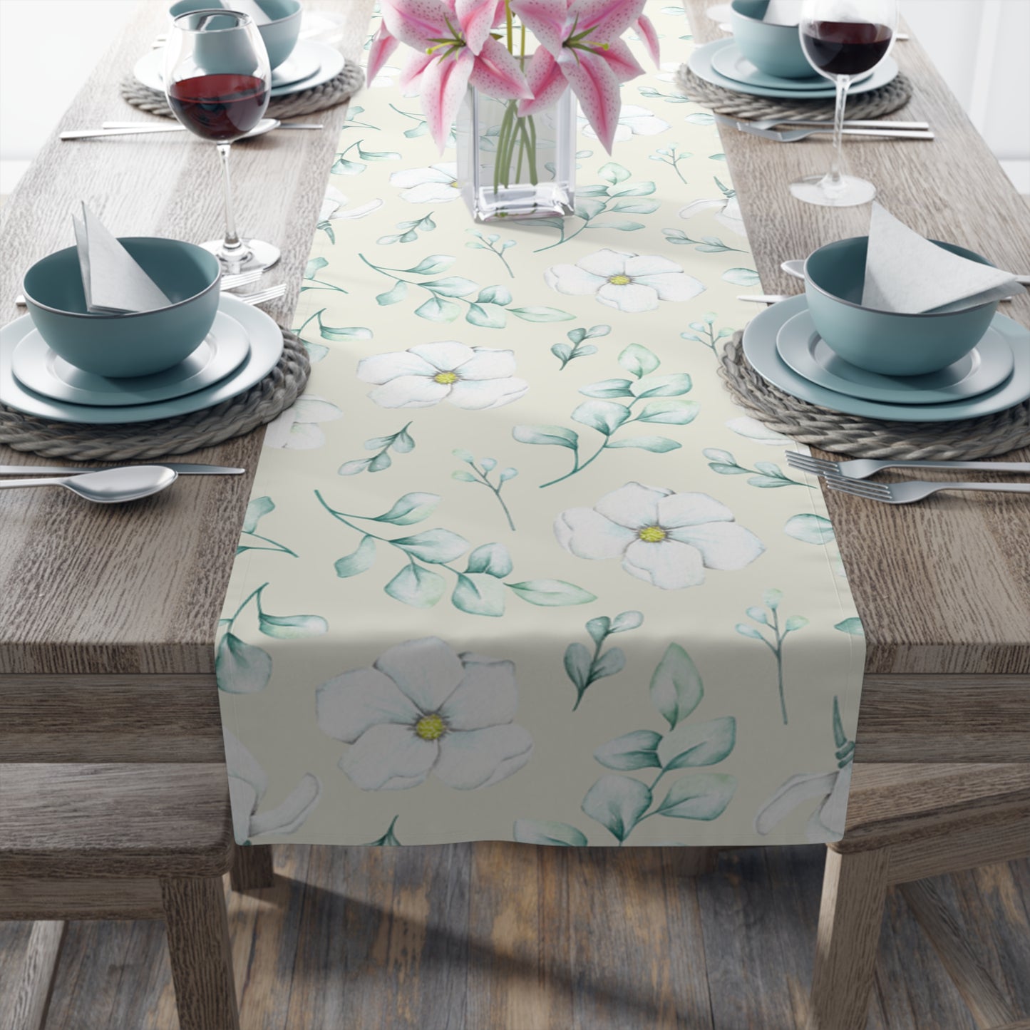 Floral Table Runner, Cotton Twill and Poly Available