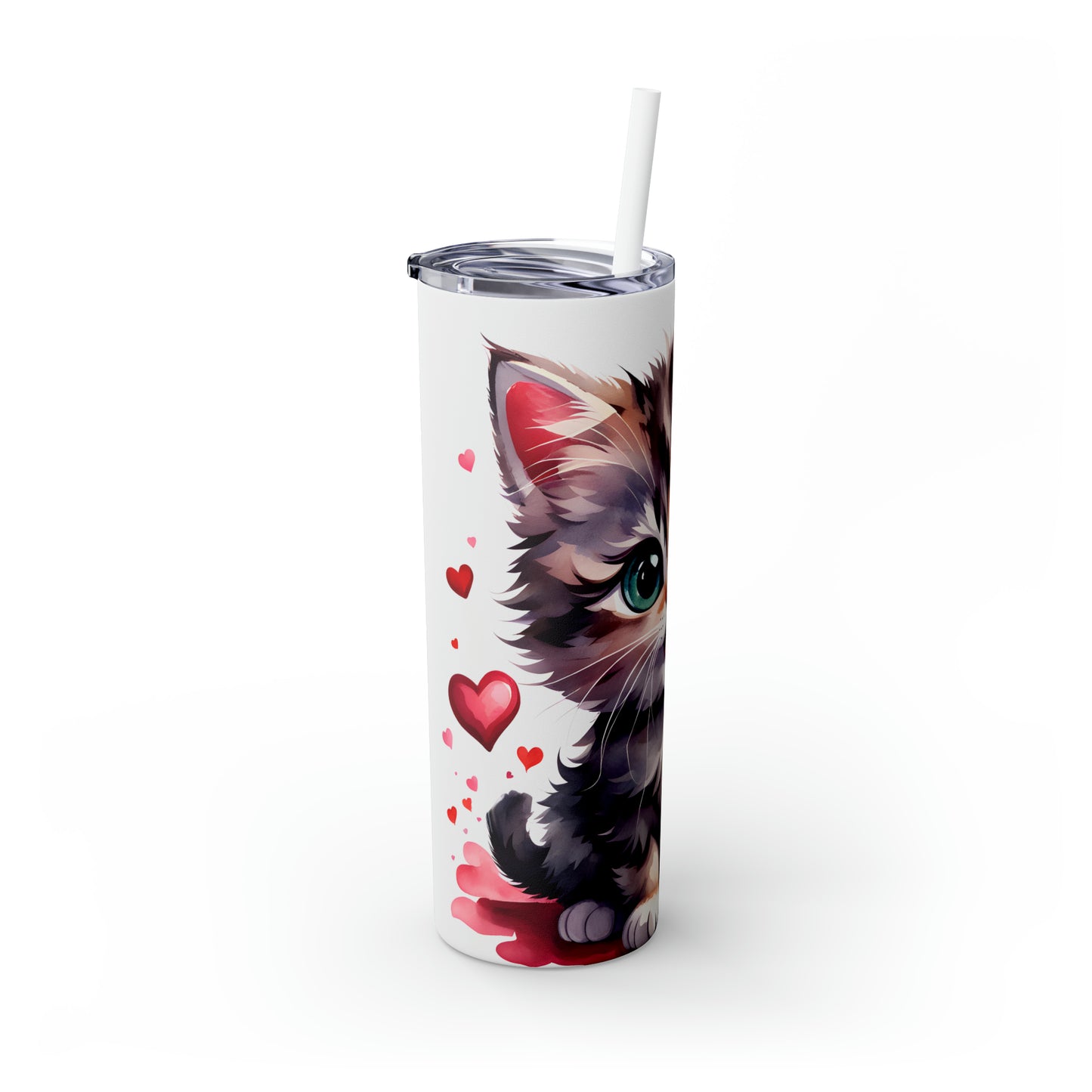 Skinny Tumbler with Straw, 20oz, Cat