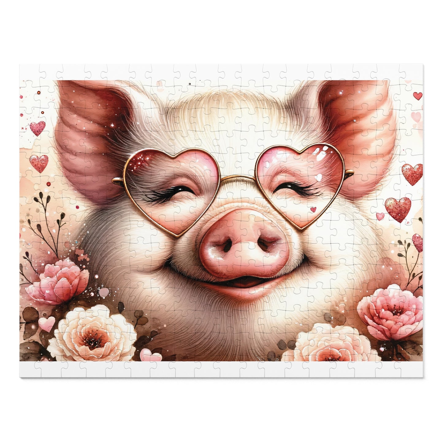 Puzzle, Pig, Rose Coloured Glasses, Personalised/Non-Personalised (30, 110, 252, 500,1000-Piece) awd-626