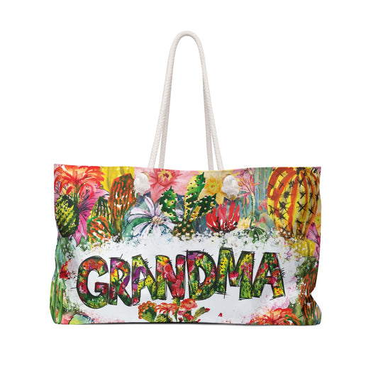 Personalised/Non-Personalised Weekender Bag, Floral, Grandma, Large Weekender Bag, Beach Bag, Book Bag