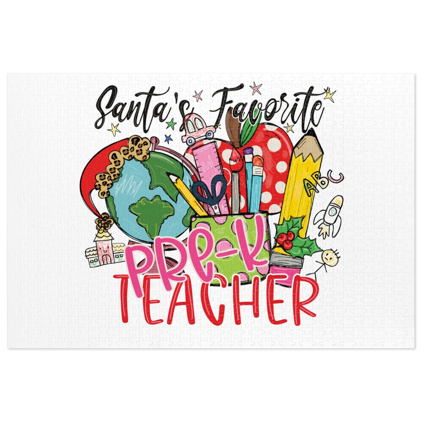 Puzzle, Santa's Favorite PreK Teacher, Personalised/Non-Personalised (30, 110, 252, 500,1000-Piece)