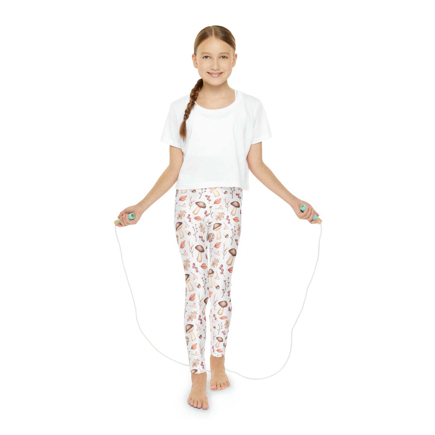 Youth Full-Length Leggings (AOP) Mushroom and Acorn Design