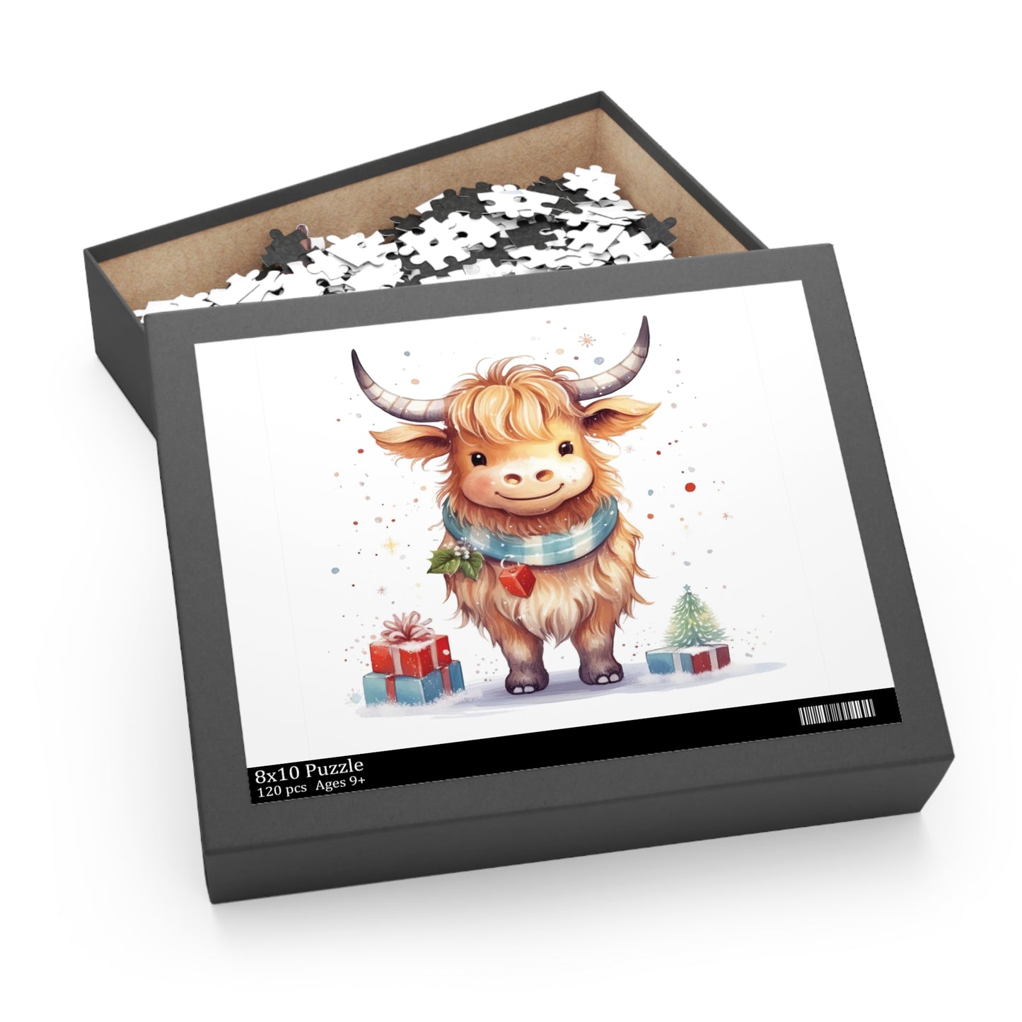 Personalised/Non-Personalised Puzzle, Christmas, Highland Cow (120, 252, 500-Piece)