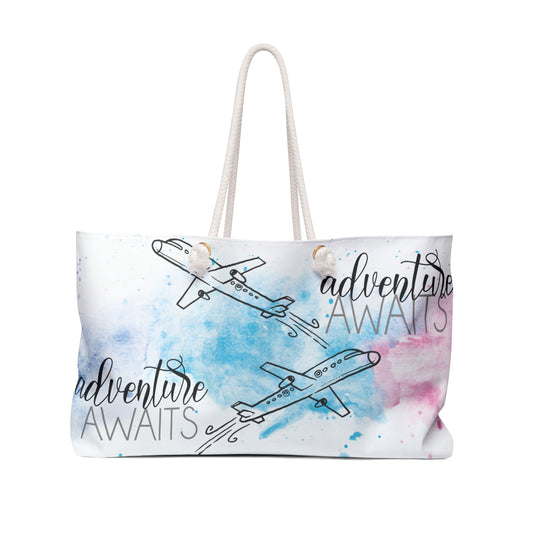 Personalised/Non-Personalised Weekender Bag, Adventure Awaits, Travel, Large Weekender Bag, Beach Bag, Book Bag