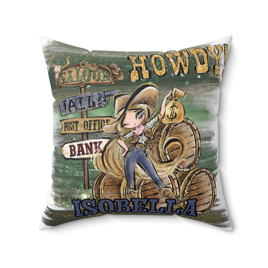 Personalised Howdy Cushion, Blonde Hair Blue Eyes, Polyester Square Cushion, Christmas cushion