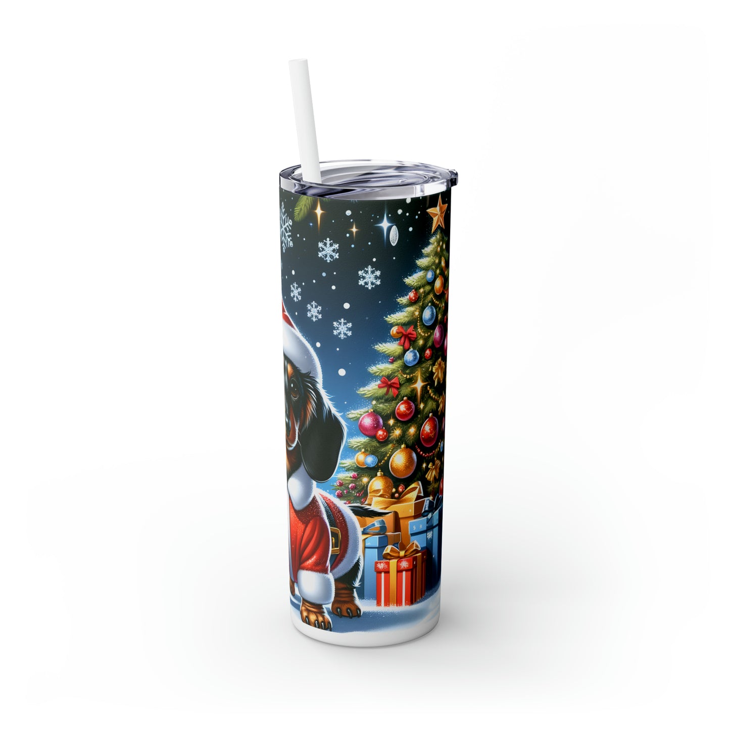 Skinny Tumbler with Straw, 20oz, Christmas Dashound