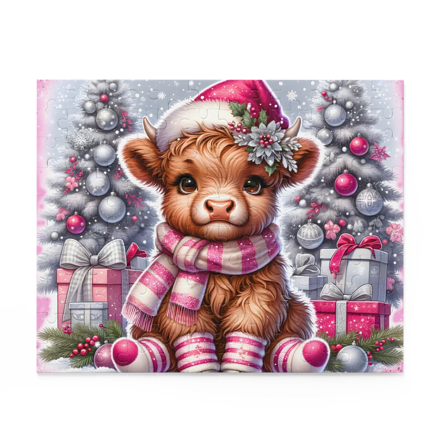 Personalised/Non-Personalised Puzzle, Christmas, Highland Cow (120, 252, 500-Piece)