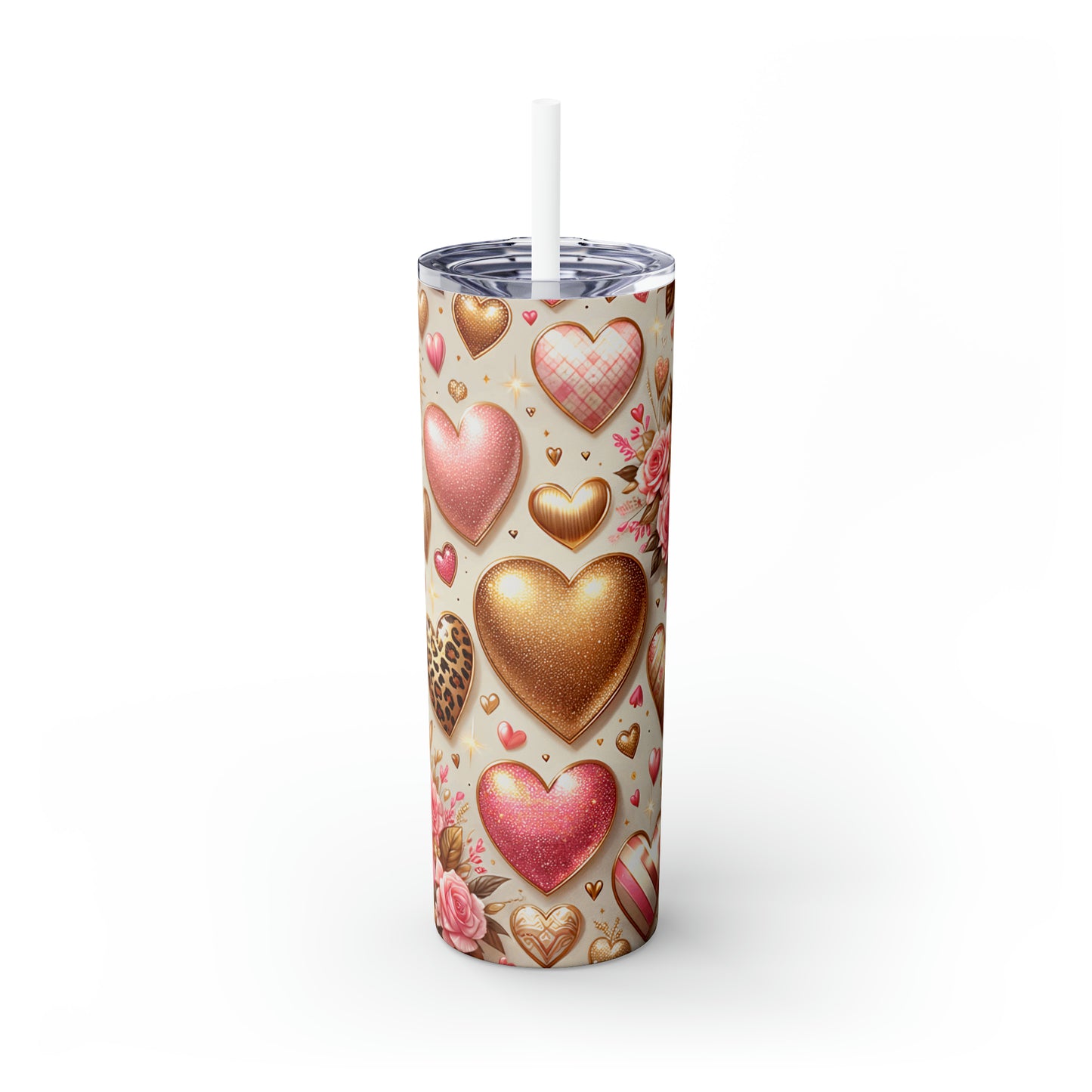 Skinny Tumbler with Straw, 20oz, Hearts, awd-430