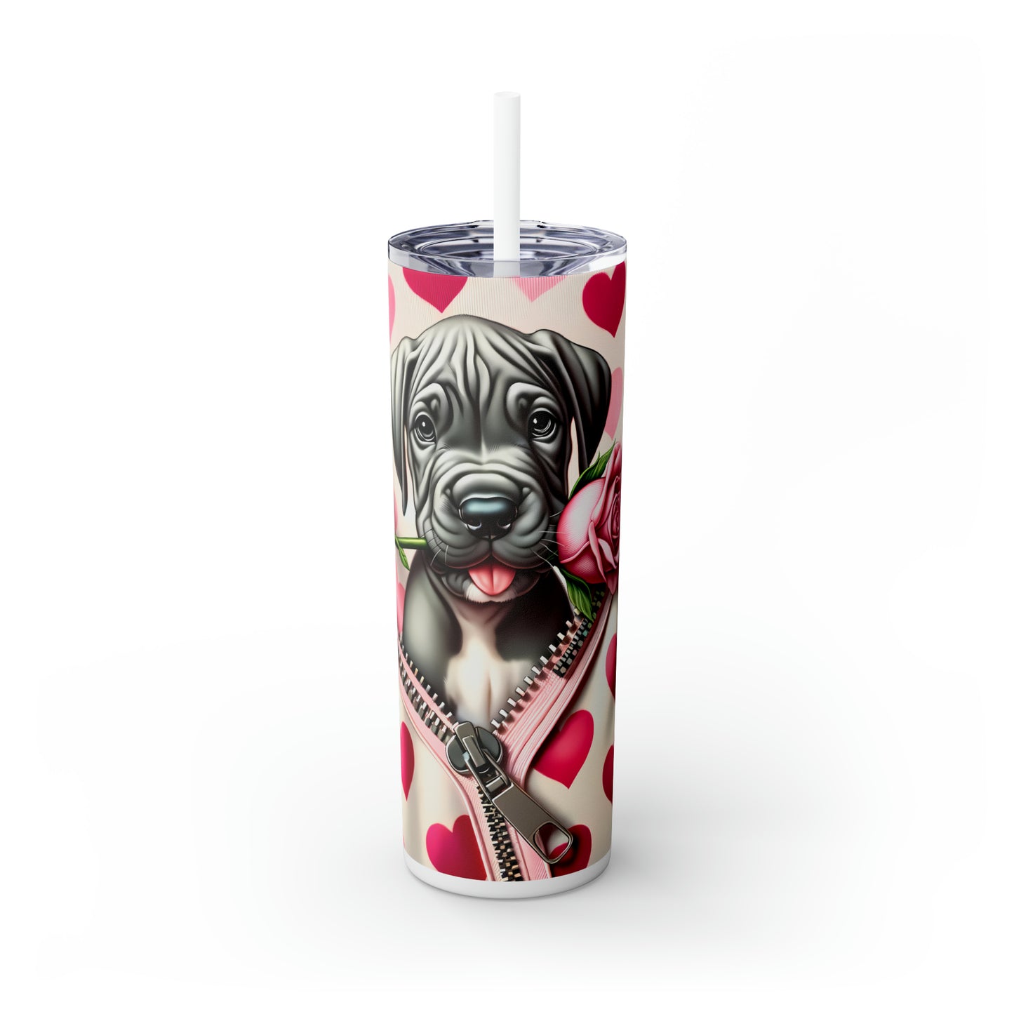 Skinny Tumbler with Straw, 20oz, Dog, Valentines Day, awd-908