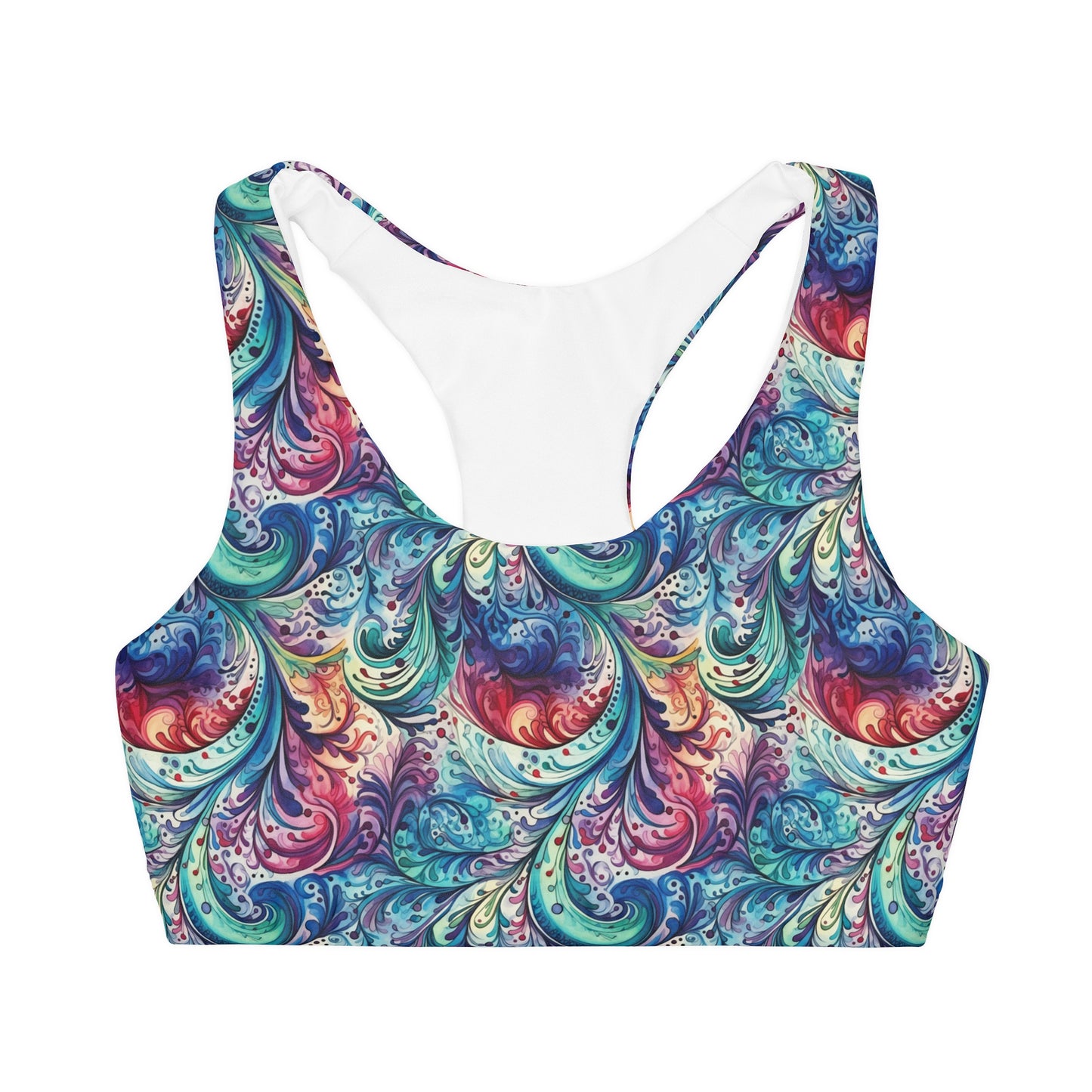 Girls' Double Lined Seamless Sports Bra, Blue Paisley Design