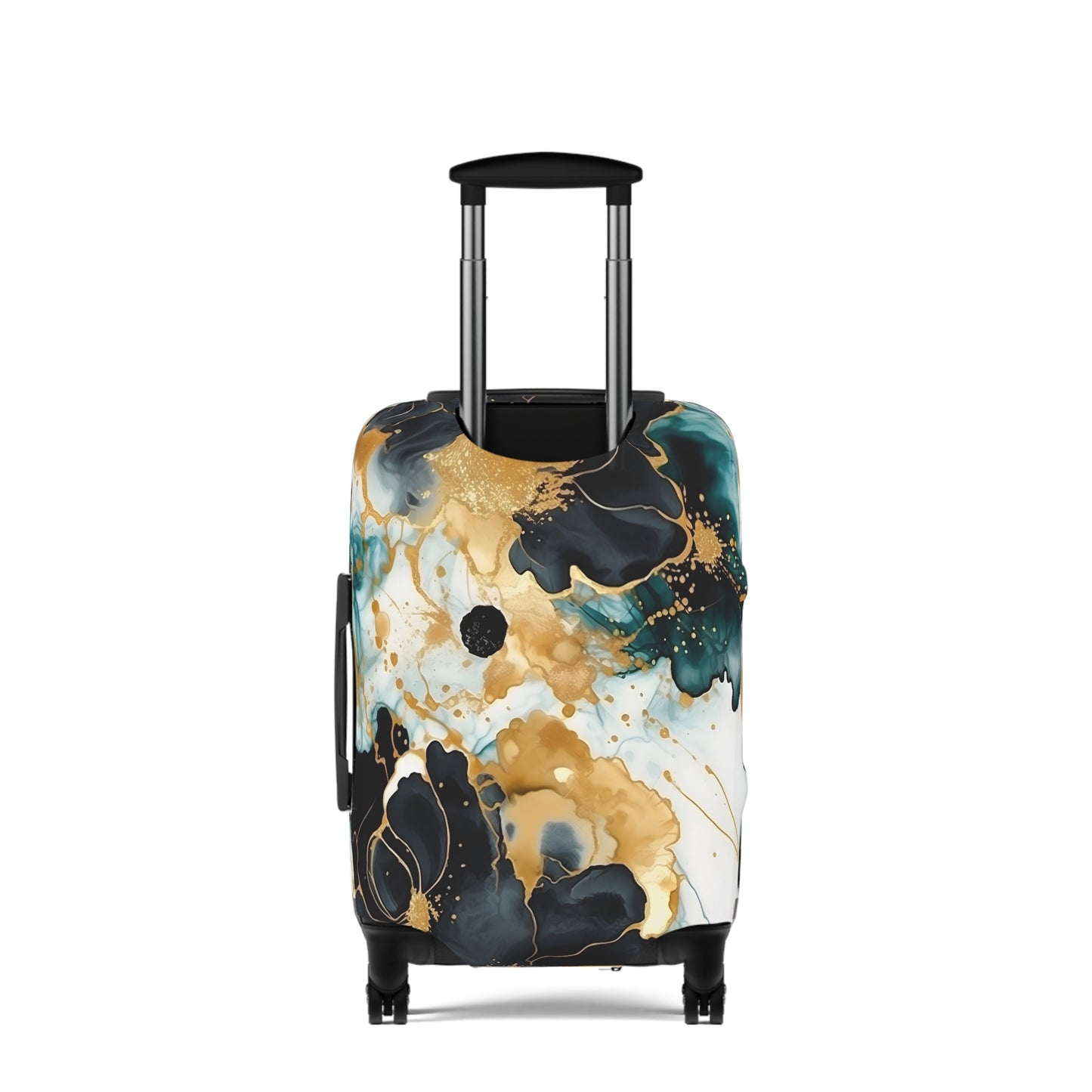 Luggage Cover, Alcohol Ink Black, Green and Gold Floral