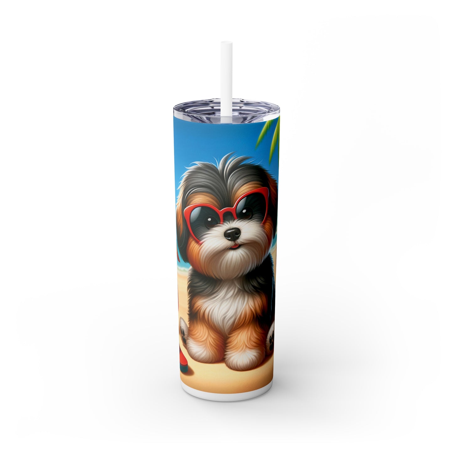 Skinny Tumbler with Straw, 20oz, Dog on Beach, Havanese, awd-1215