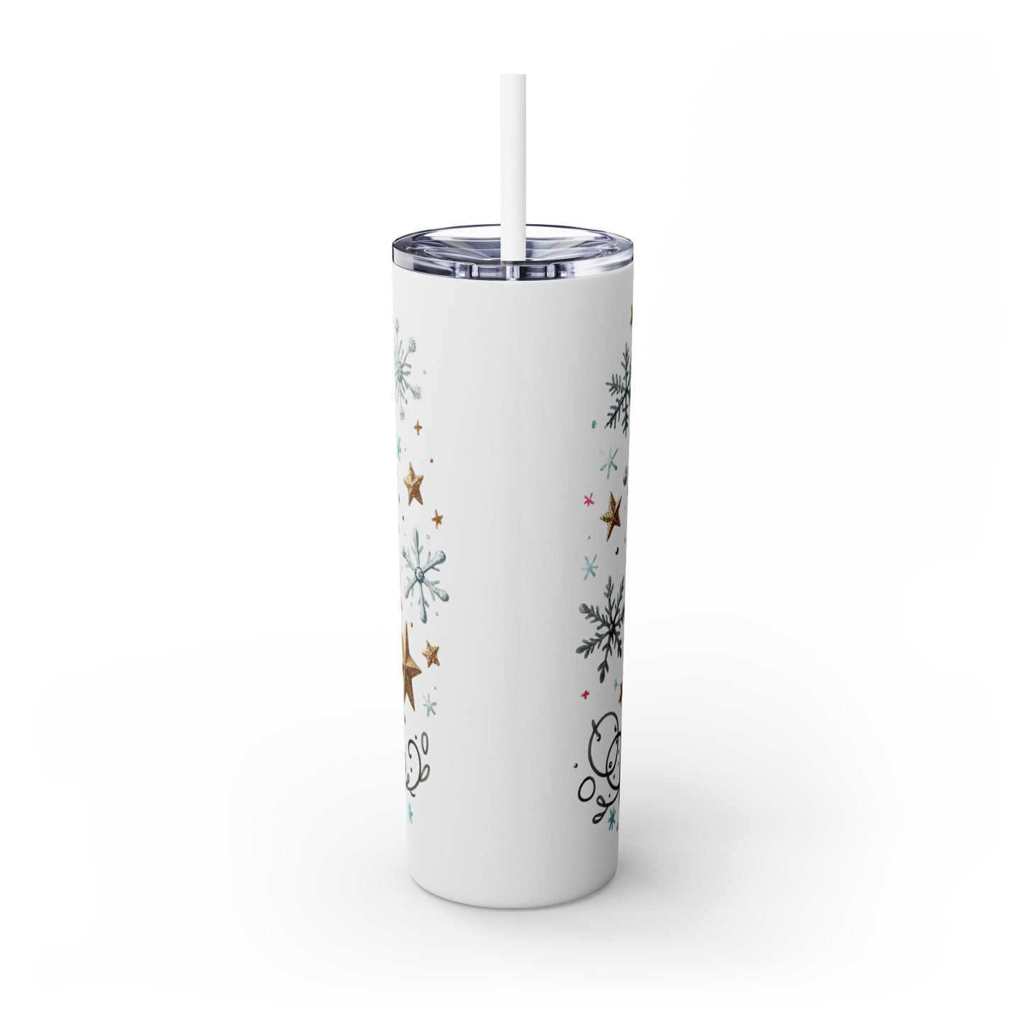 Skinny Tumbler with Straw, 20oz, Reindeer, Merry Christmas