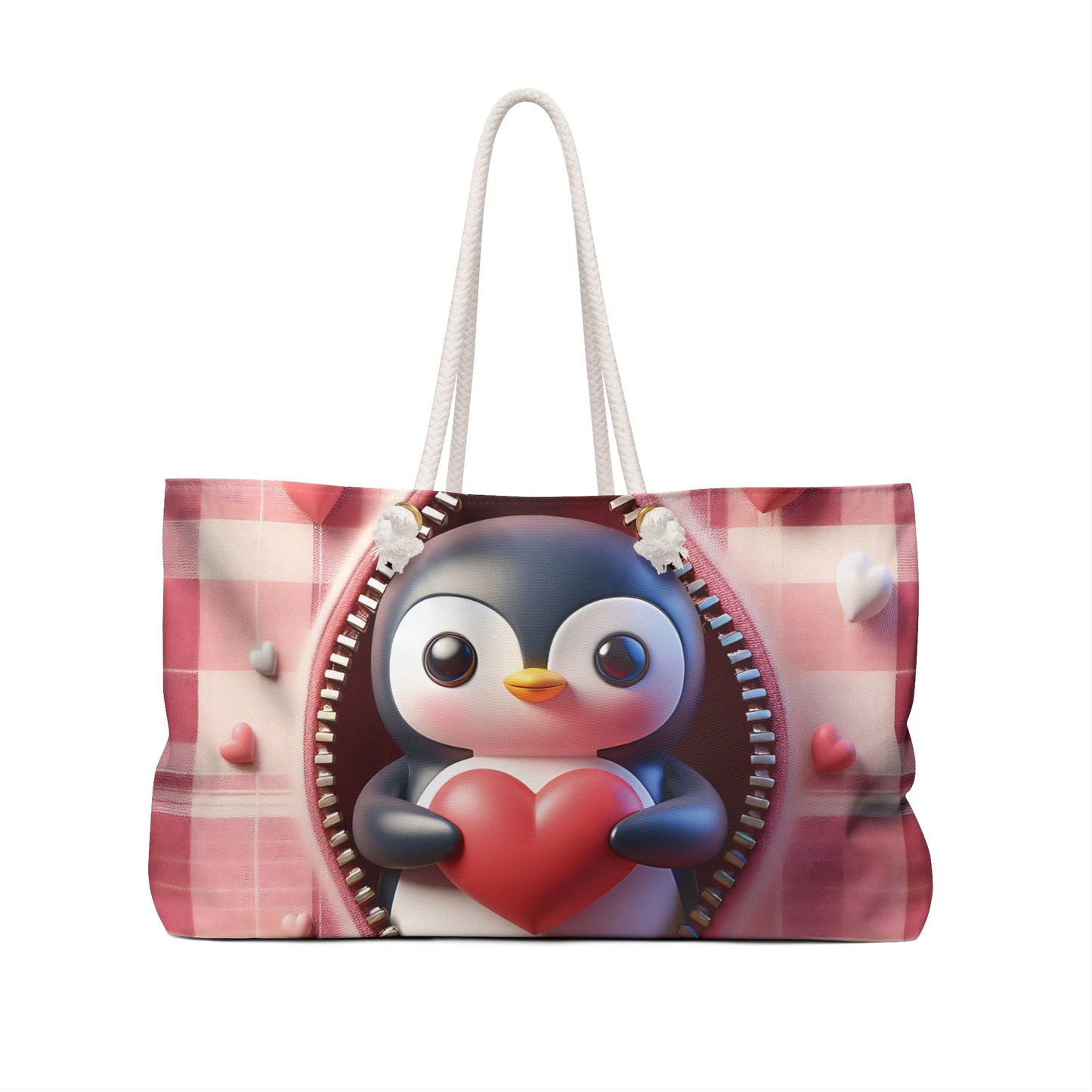 Personalised/Non-Personalised Weekender Bag, Cute Penguin, Valentines Day, Large Weekender Bag, Beach Bag, Book Bag