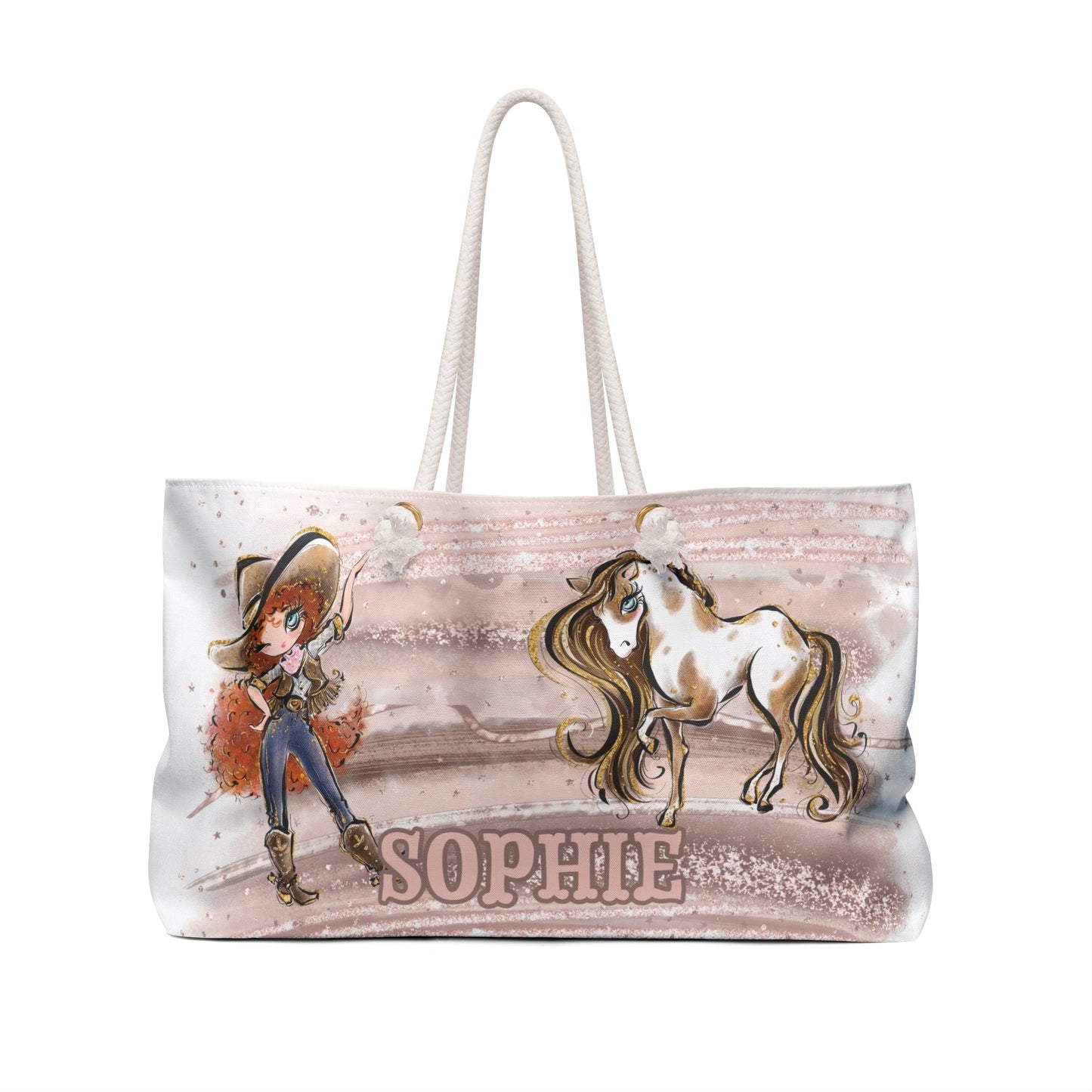 Personalised Weekender Bag, Cowgirl and Horse, Large Weekender Bag, Beach Bag, Book Bag