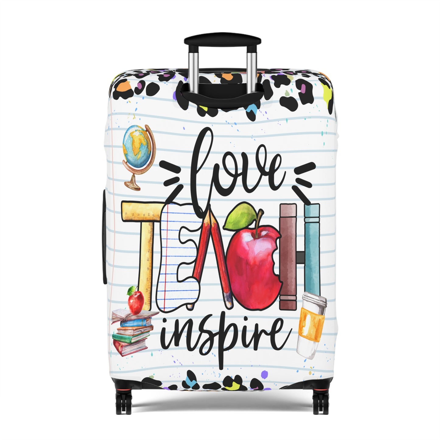 Luggage Cover, Teacher, Leopard Print, Teach, Love, Inspire, awd-1698