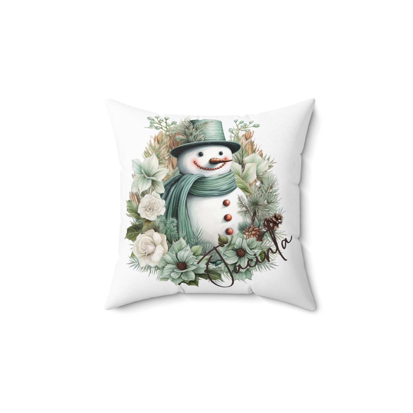 Personalised Boho Snowman Christmas Cushion, Polyester Square Cushion, Christmas cushion