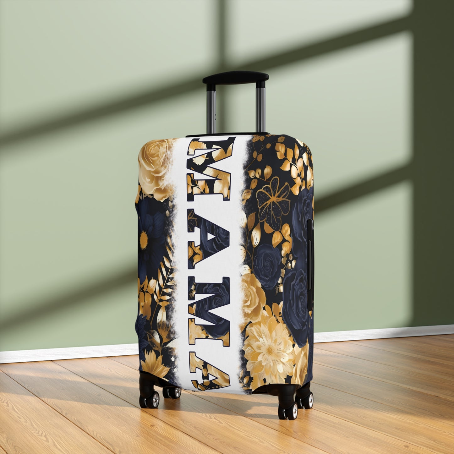 Luggage Cover, Black and Gold Floral, Mama, awd-3111