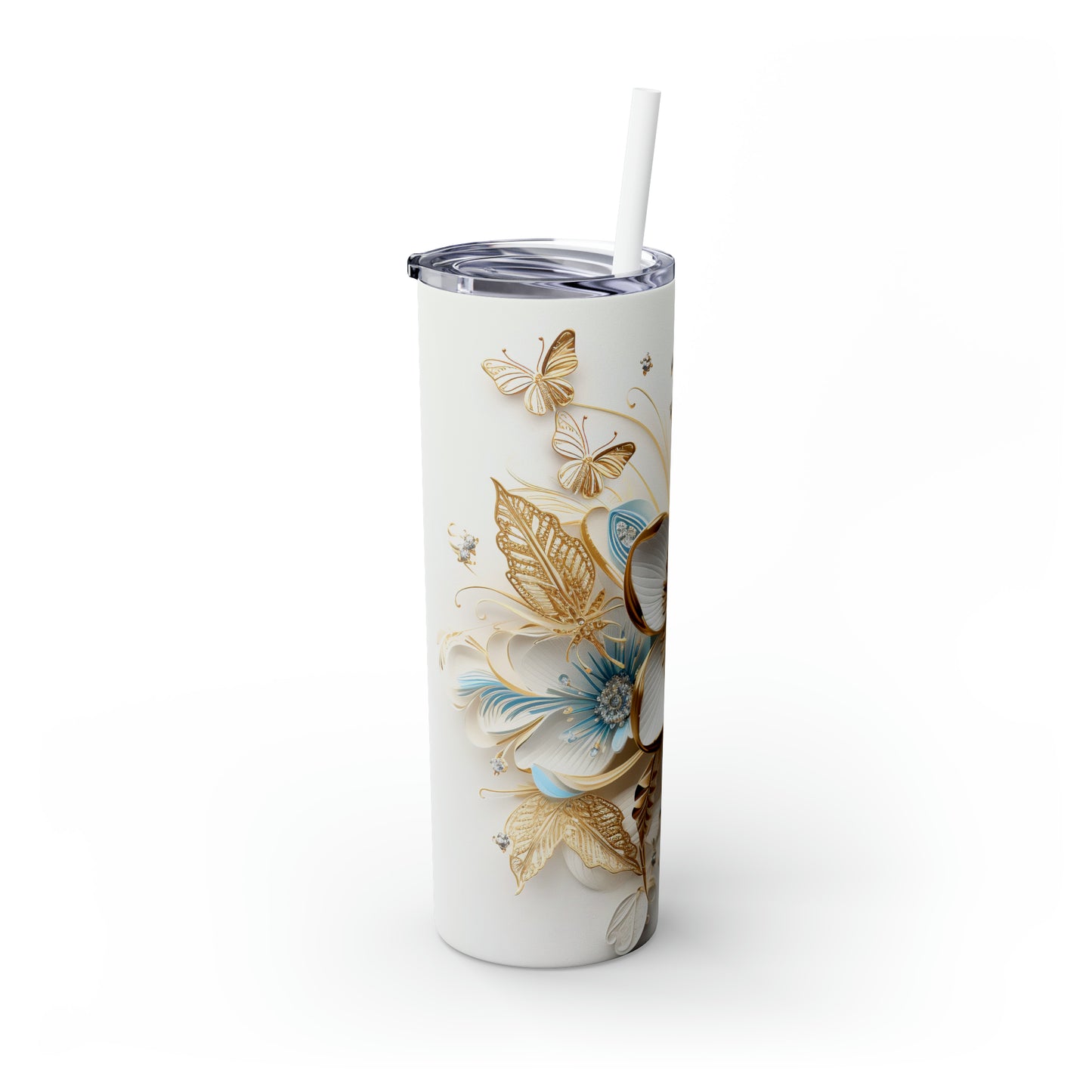 Skinny Tumbler with Straw, 20oz, Floral, awd-417