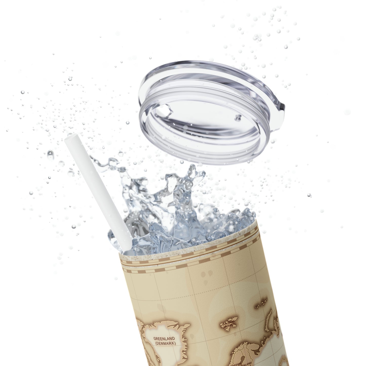 Skinny Tumbler with Straw, 20oz, Travel, World Map