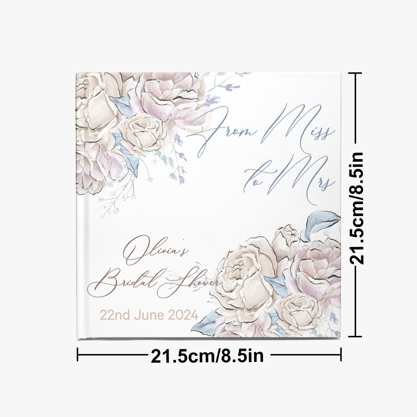 Square Bridal Shower Guest Book, Romance Floral, From Miss to Mrs, Personalised