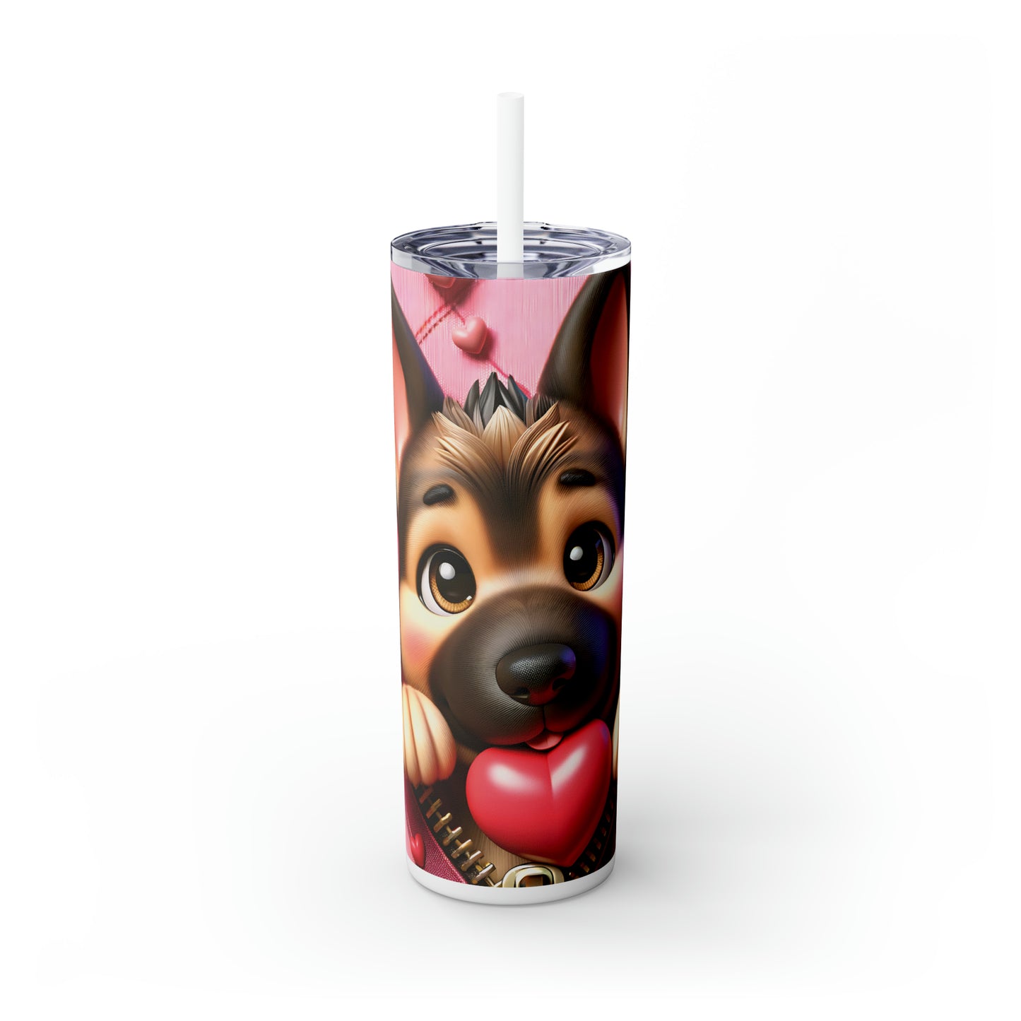 Skinny Tumbler with Straw, 20oz, Dog, Valentines Day, awd-1130