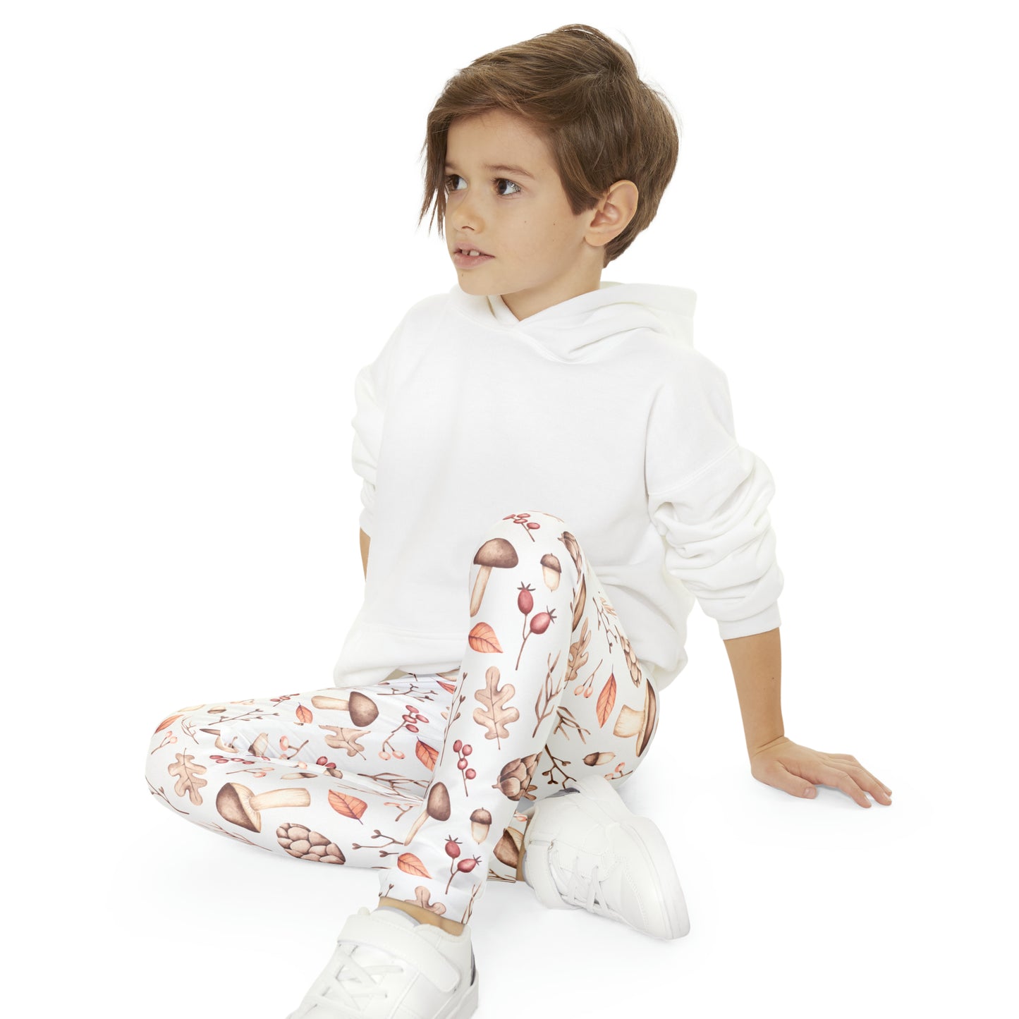 Youth Full-Length Leggings (AOP) Mushroom and Acorn Design