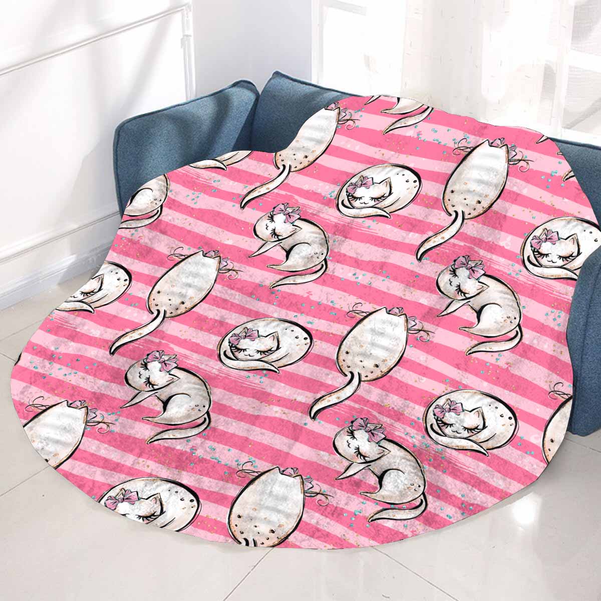 Cats Pink  Circular Micro Fleece Blanket 60"