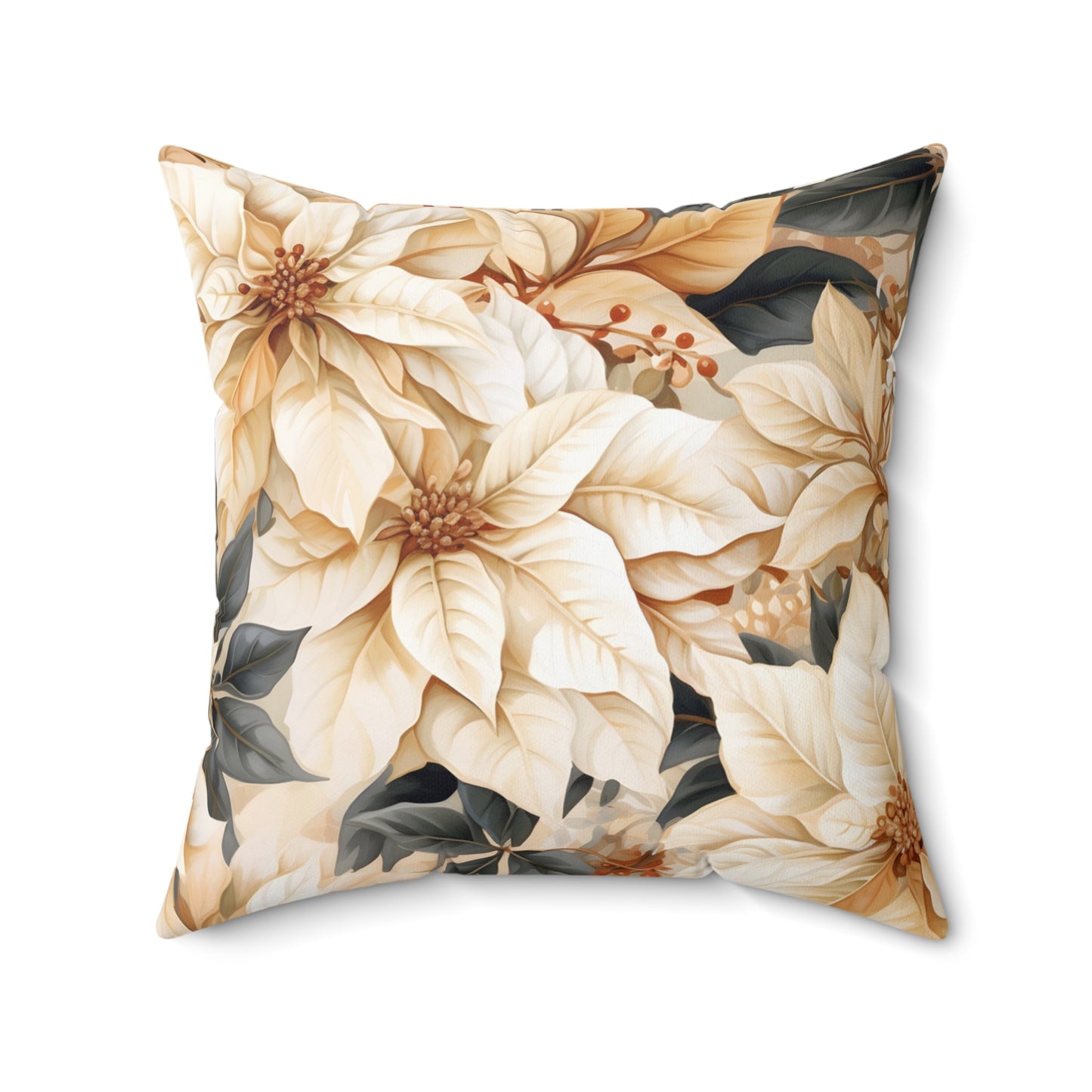 Polyester Square Pillow, Cream Poinsettia