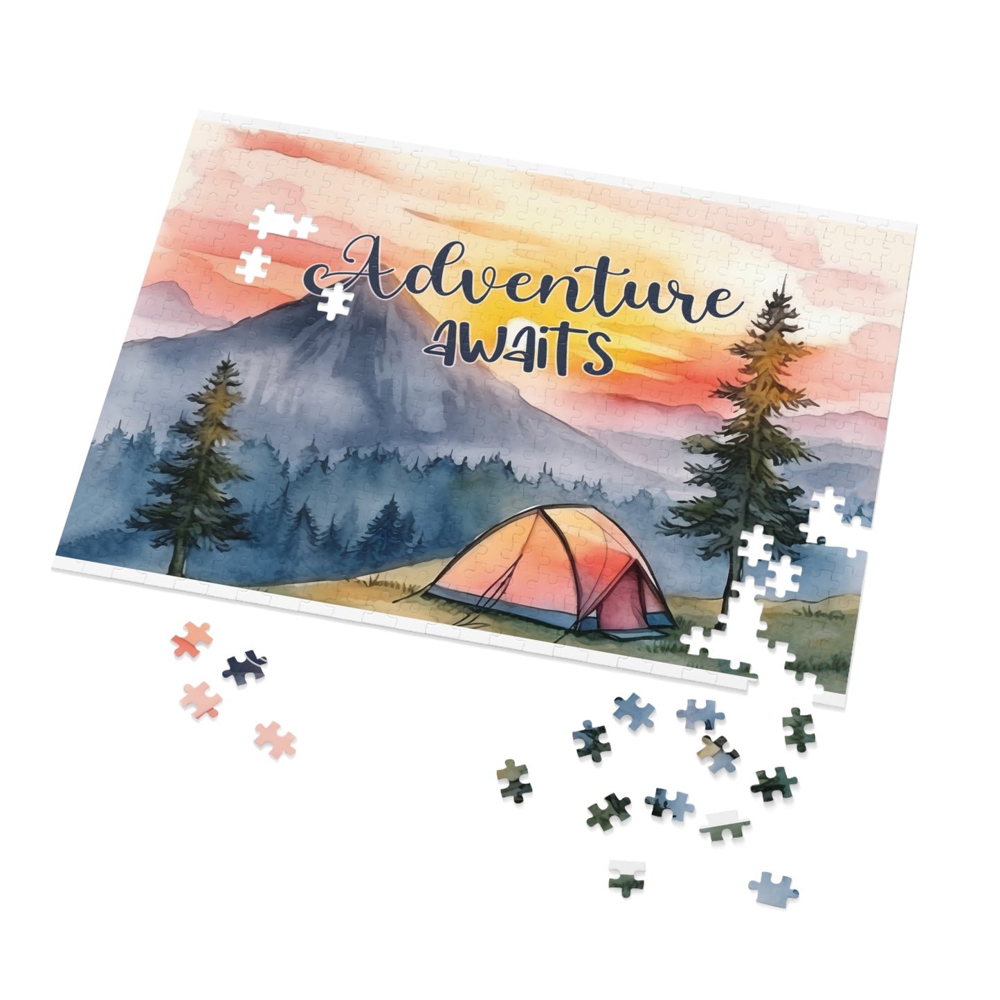 Jigsaw Puzzle, Camping, Adventure Awaits, Personalised/Non-Personalised (30, 110, 252, 500,1000-Piece)